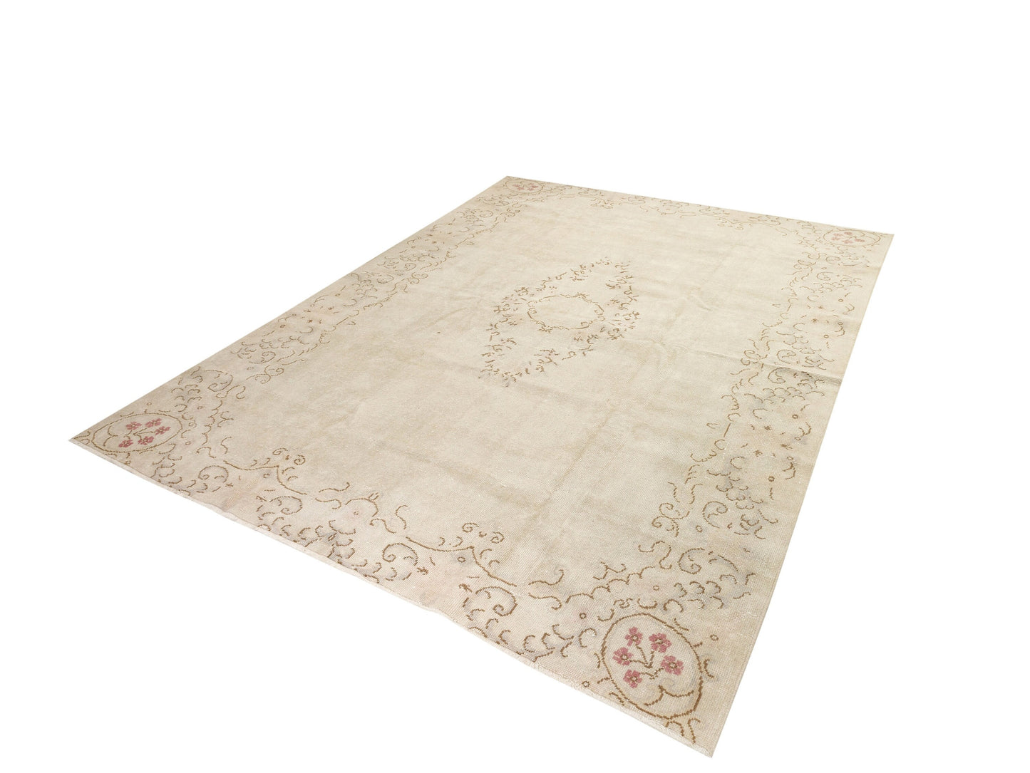Beige rug 8x11, Turkish Vintage Oushak Rug ,Floral Rug, Pale Rug, Old Rug, Carpet Rug, Handmade Rug, Large Rug 8x11, Wool Area Rug, 6179