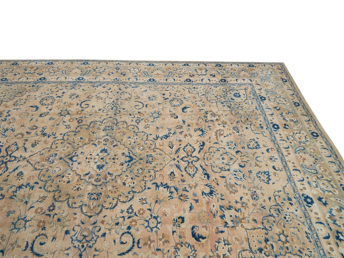 Faded Beige Blue Persian Area Large rug 10x12, Turkish Vintage Oushak Rug 10x12, Handmade Oversize Carpet rug, Turkey Anatolia rug, 8027
