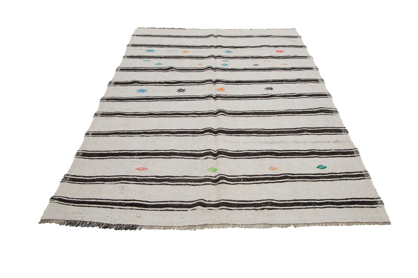 6x9 White Striped Hemp Kilim Rug, Vintage Hemp Rug, Turkish Hemp Kilim Rug, Floor Hemp Kilim Rug, Contemporary,Modern Rug,7848