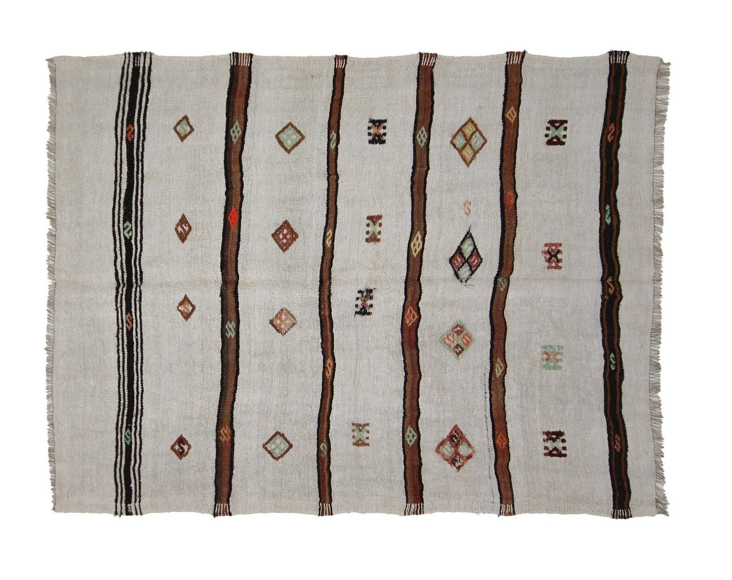 5x7 Kilim rug striped, Turkish rug organic, Hemp rug white neutral, Vintage kilim rug, Hemp kilim rug, Living room, 6564