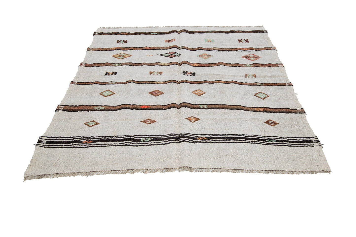 5x7 Kilim rug striped, Turkish rug organic, Hemp rug white neutral, Vintage kilim rug, Hemp kilim rug, Living room, 6564