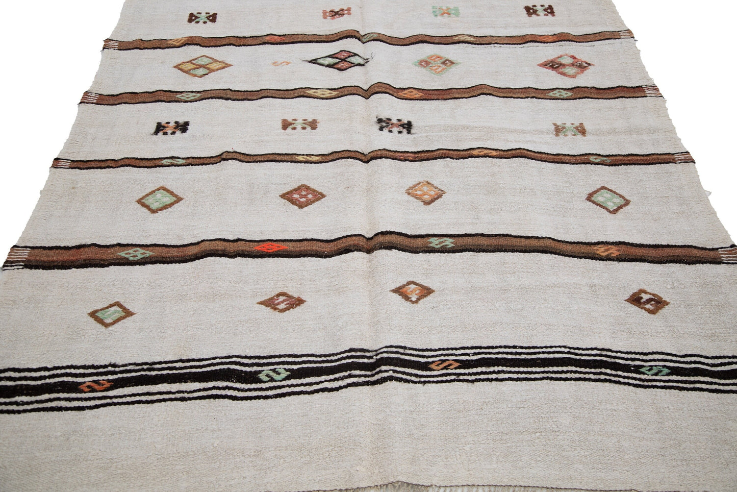 5x7 Kilim rug striped, Turkish rug organic, Hemp rug white neutral, Vintage kilim rug, Hemp kilim rug, Living room, 6564