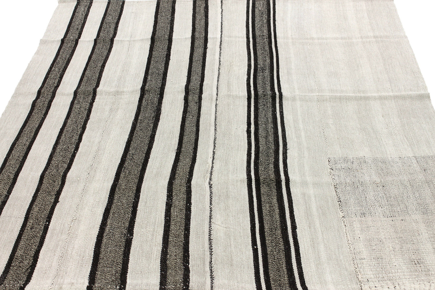 Black and White Striped Kilim Rug,Hemp Kilim Rug,Square Kilim Rug, ,Unique Rug,Organic Rug,Neutral
