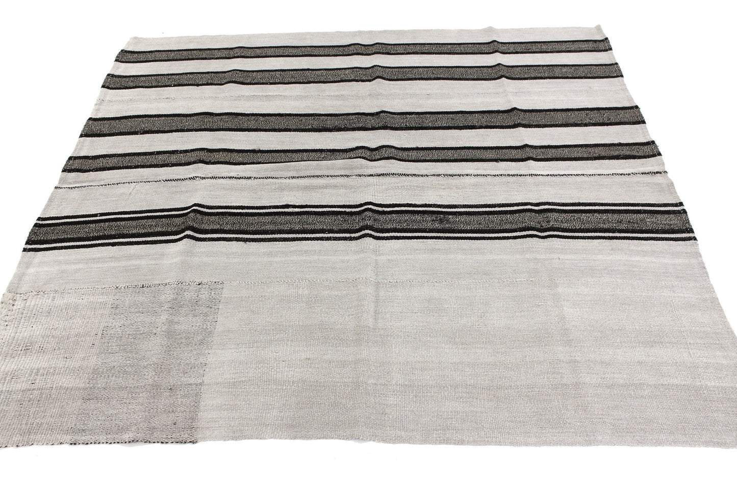 Black and White Striped Kilim Rug,Hemp Kilim Rug,Square Kilim Rug, ,Unique Rug,Organic Rug,Neutral