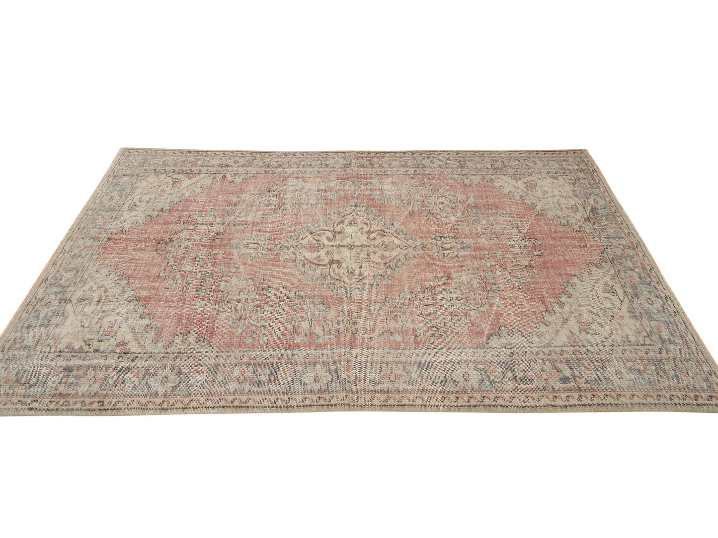 Handmade Oushak Eclectic Rug, Vintage Area Faded Rug, Rug 6x9, Living Room Rug, Bohemian Rug, Turkish Antique Rug, Neutral Floor Rug, 11558