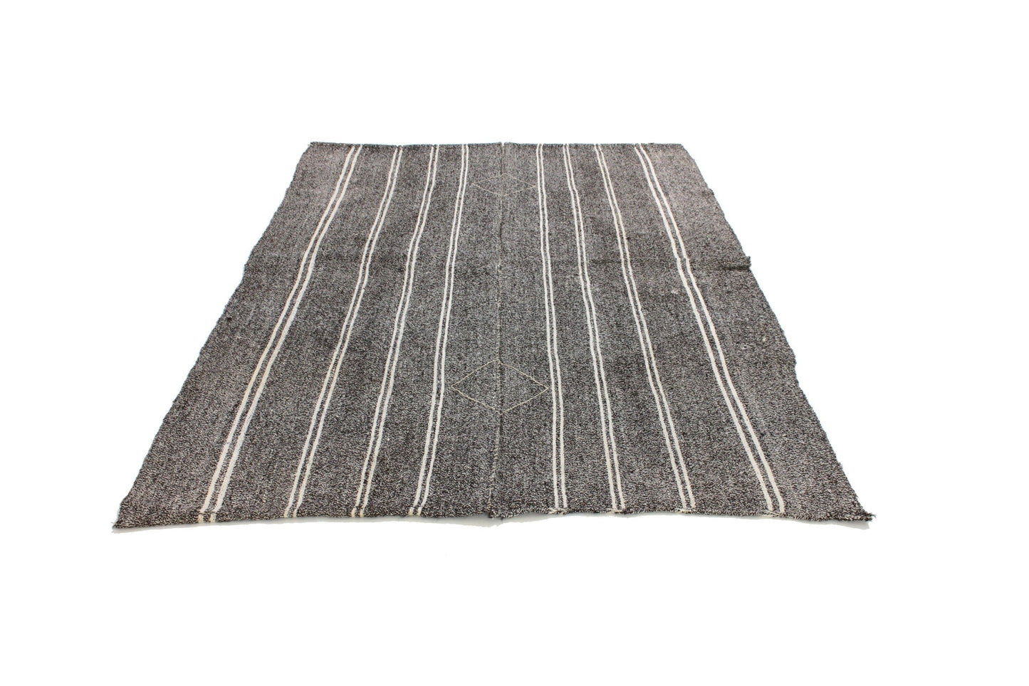 Unique One of a kind Goat Hair Gray Modern Area Vintage Turkish Kilim Rug 5x7, 6261