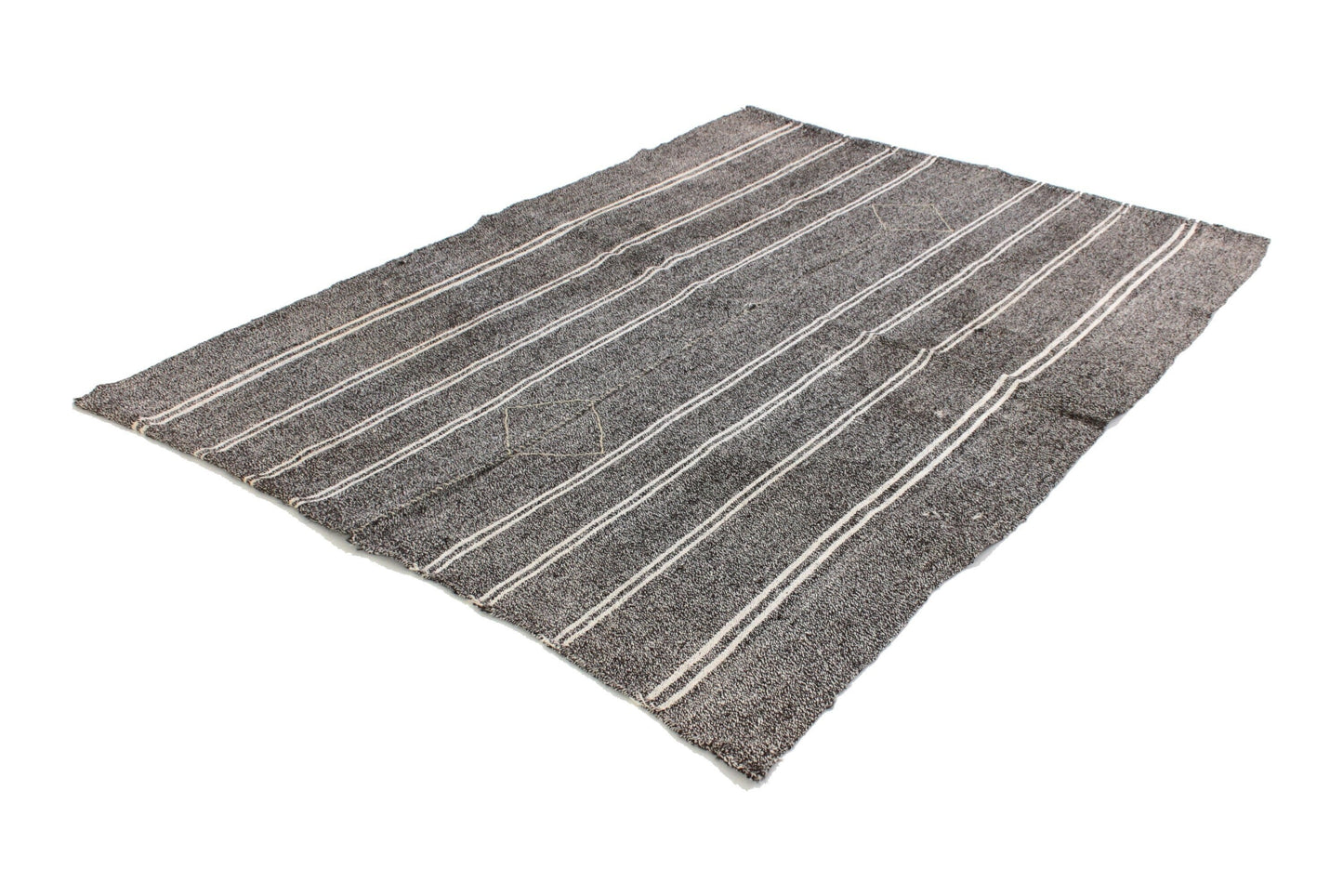 Unique One of a kind Goat Hair Gray Modern Area Vintage Turkish Kilim Rug 5x7, 6261