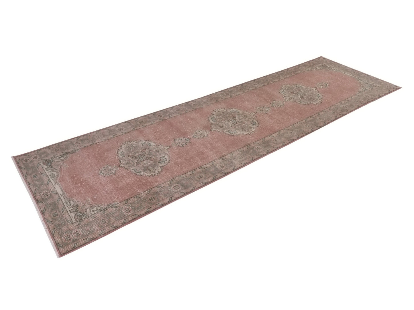 3x12, Turkish Vintage Oushak Runner rug 3x12, Handmade Boho Carpet Runner, Hallway Rug, Kitchen rug, Pink Runner rug, 3x12 Rug runner, 8787