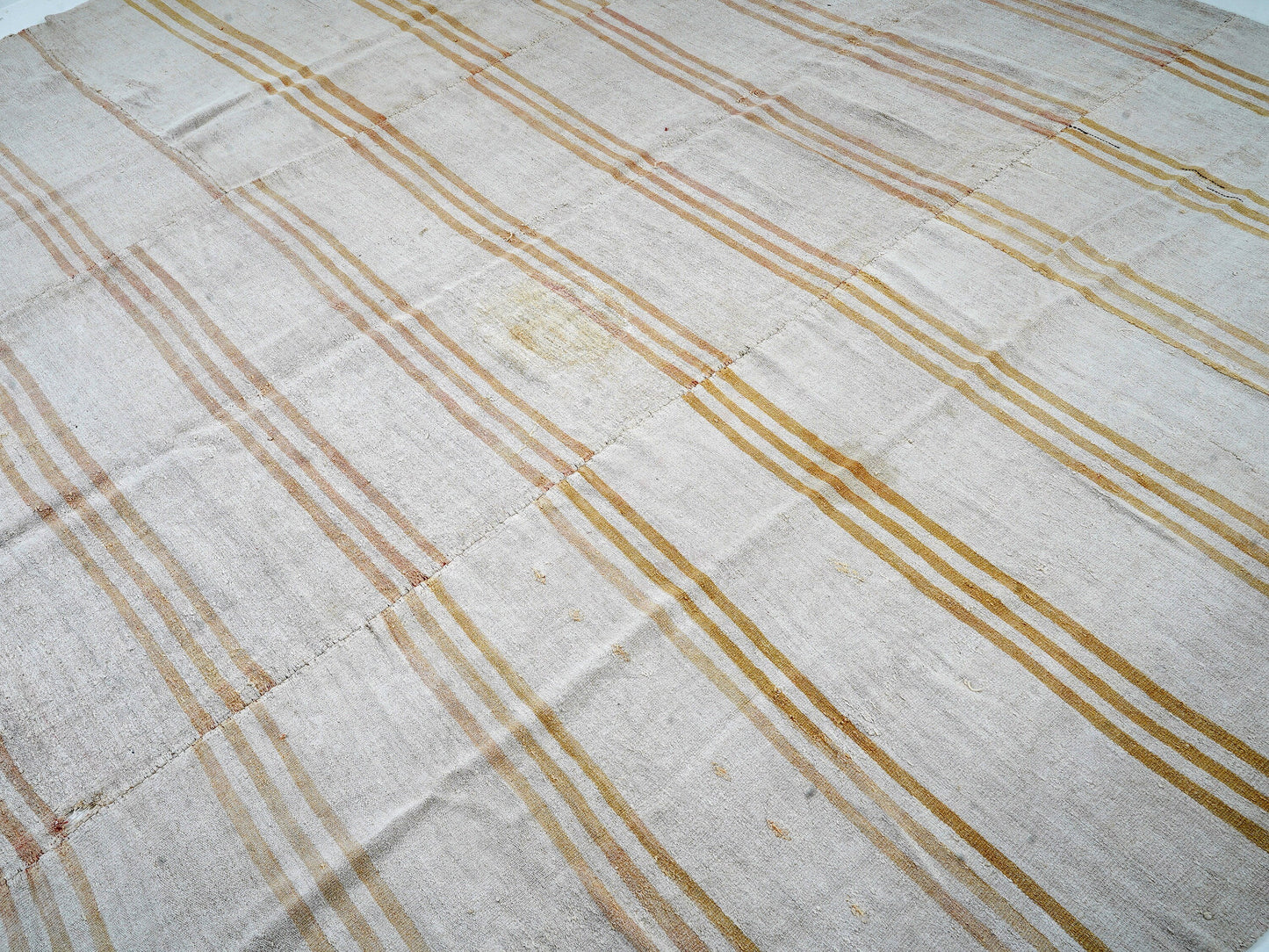 Turkish Striped Kilim Rug, Vintage Kilim Rug, Handmade Area Kilim Rug, Large Rug, White Hemp Rug, Kilim Rug 10x12, Oversize Rug, 12815