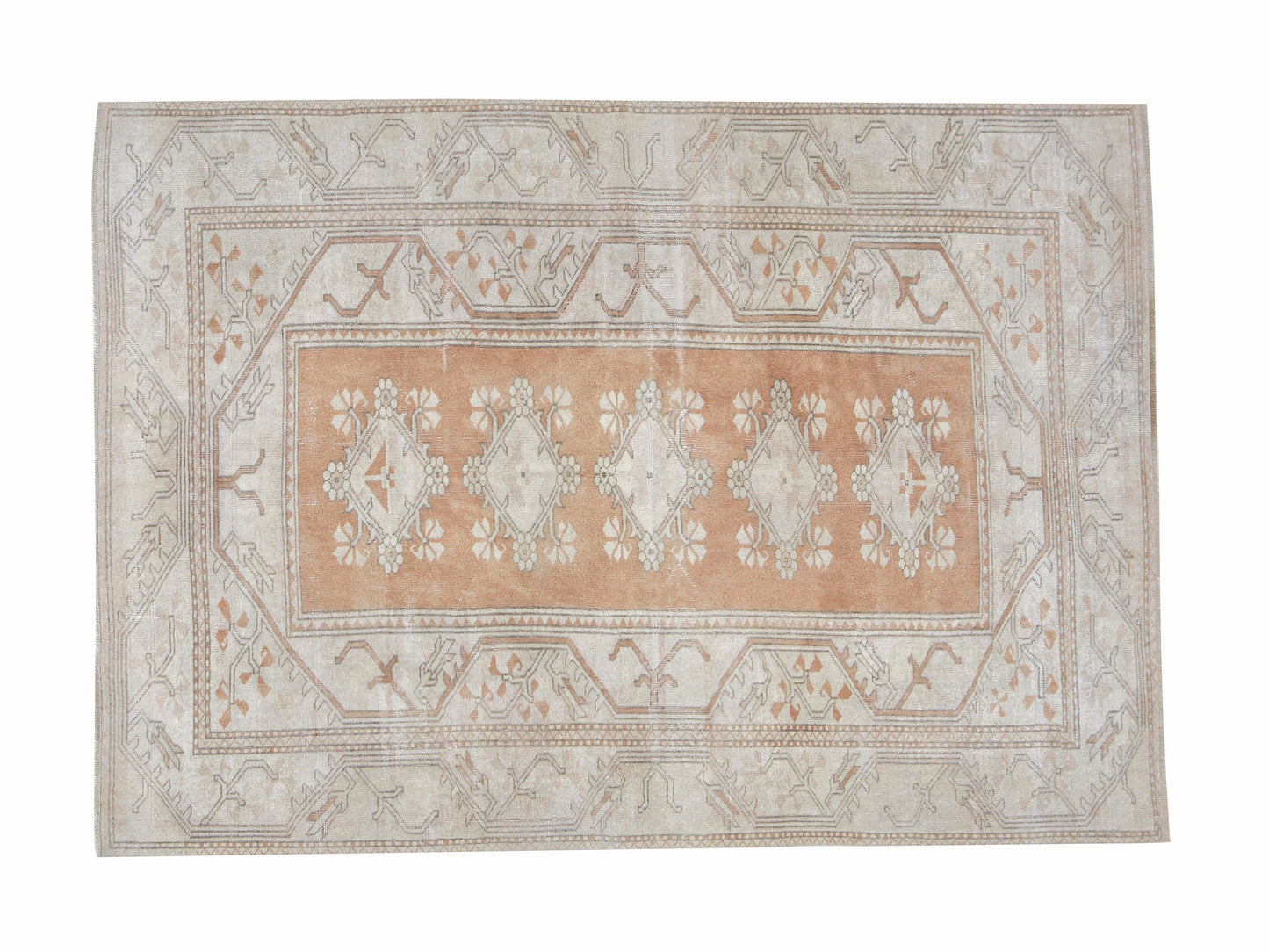 Vintage Handmade Rug, Turkish Oushak Rug, Neutral Area Rug, Office Rug, Bohemian Rug, Anatolia Eclectic Rug, Carpet Rug, Rug 5x7, 12534
