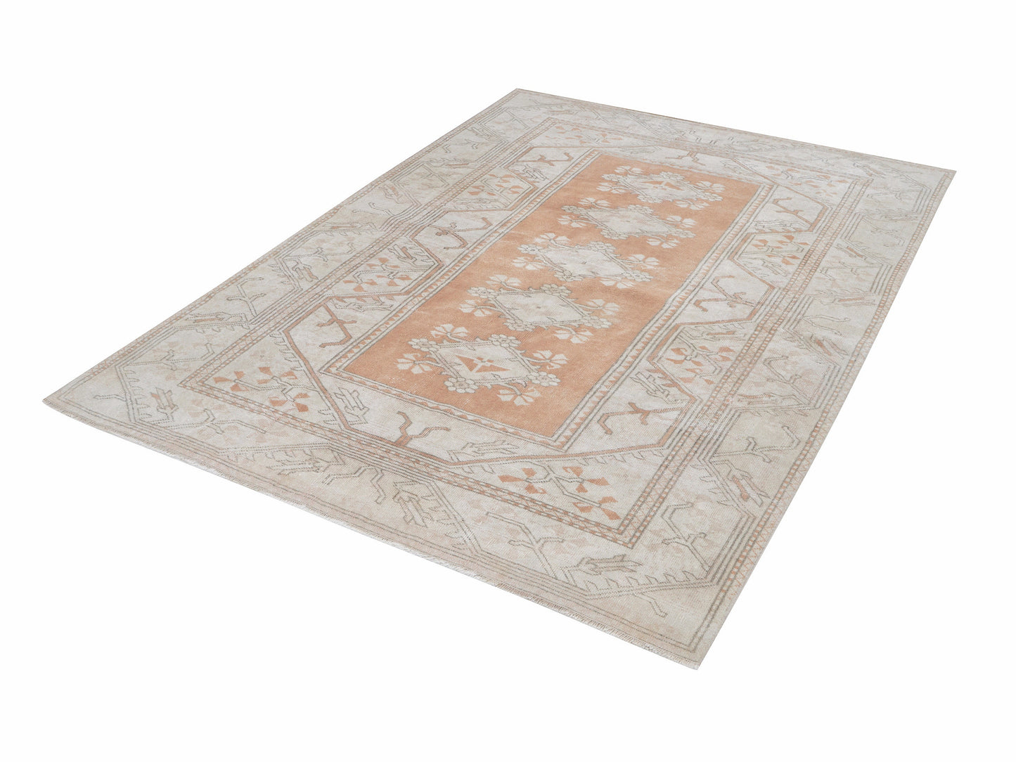 Vintage Handmade Rug, Turkish Oushak Rug, Neutral Area Rug, Office Rug, Bohemian Rug, Anatolia Eclectic Rug, Carpet Rug, Rug 5x7, 12534