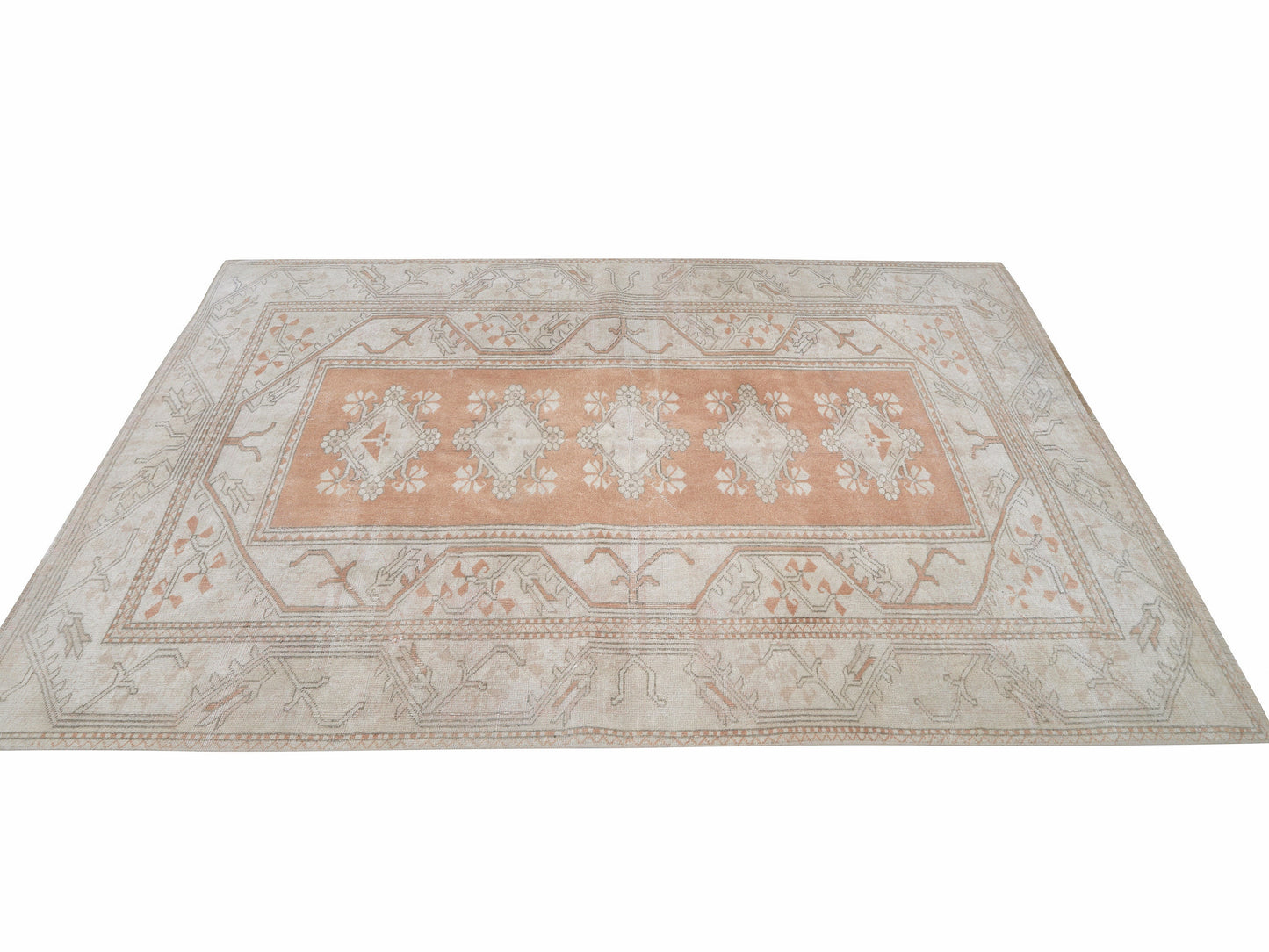Vintage Handmade Rug, Turkish Oushak Rug, Neutral Area Rug, Office Rug, Bohemian Rug, Anatolia Eclectic Rug, Carpet Rug, Rug 5x7, 12534