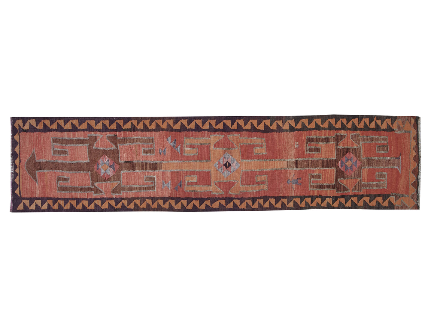 Kilim Runner Rug, Oushak Vintage Runner Rug, Turkish Eclectic Runner Rug, Long Runner, Bohemian Rug, Hallway Runner, Runner Rug 3x12, 11428