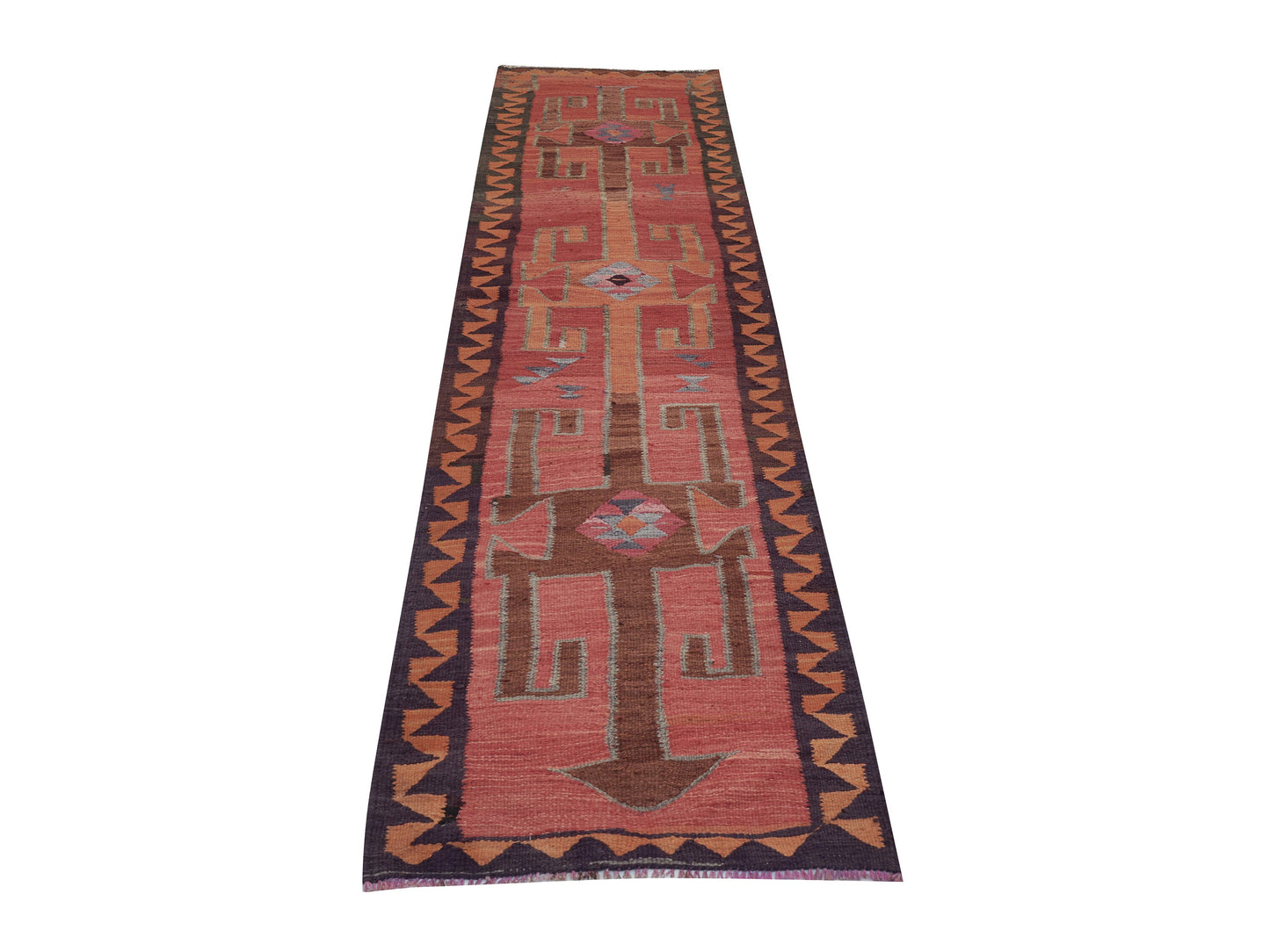 Kilim Runner Rug, Oushak Vintage Runner Rug, Turkish Eclectic Runner Rug, Long Runner, Bohemian Rug, Hallway Runner, Runner Rug 3x12, 11428