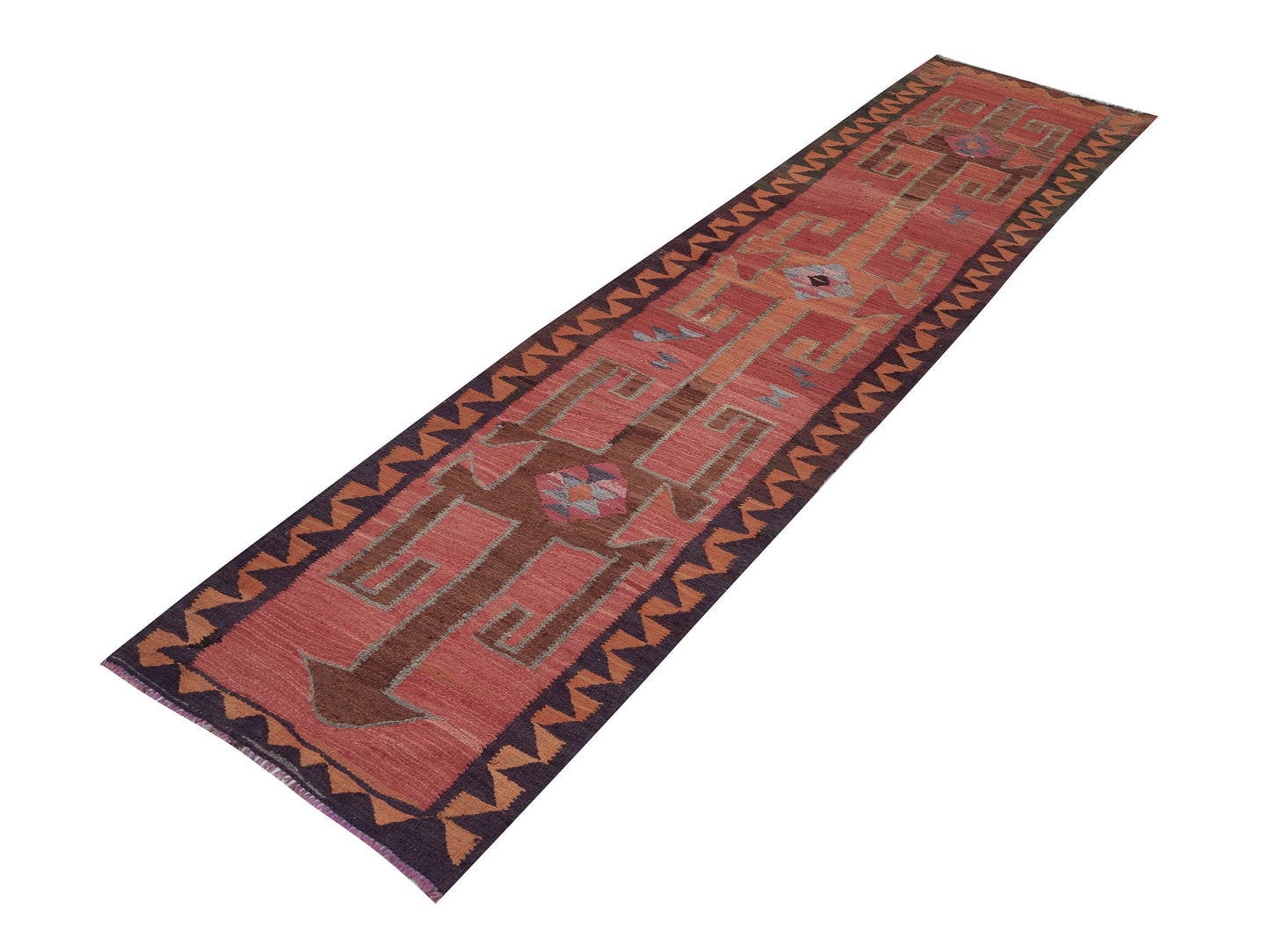 Kilim Runner Rug, Oushak Vintage Runner Rug, Turkish Eclectic Runner Rug, Long Runner, Bohemian Rug, Hallway Runner, Runner Rug 3x12, 11428