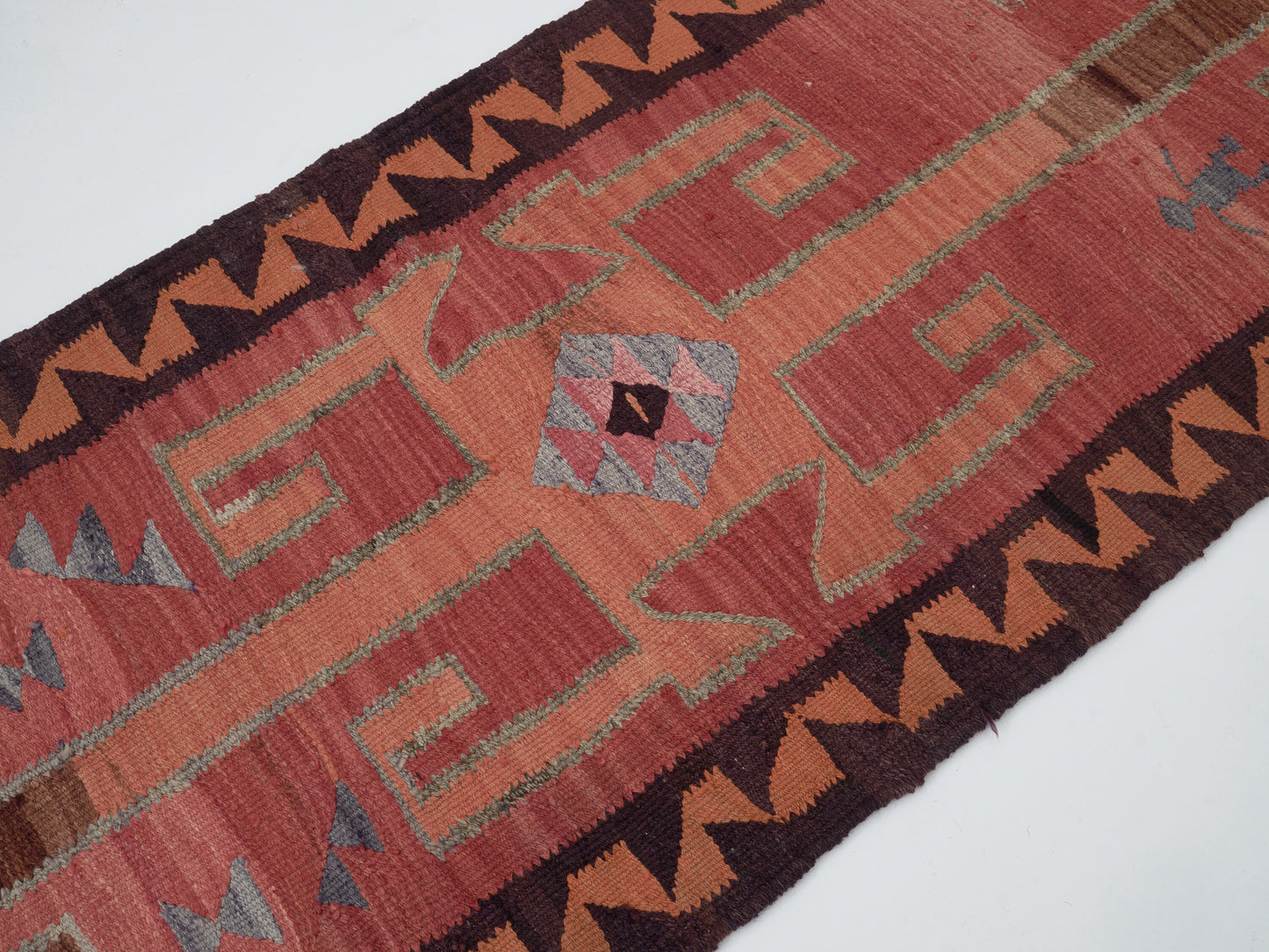 Kilim Runner Rug, Oushak Vintage Runner Rug, Turkish Eclectic Runner Rug, Long Runner, Bohemian Rug, Hallway Runner, Runner Rug 3x12, 11428