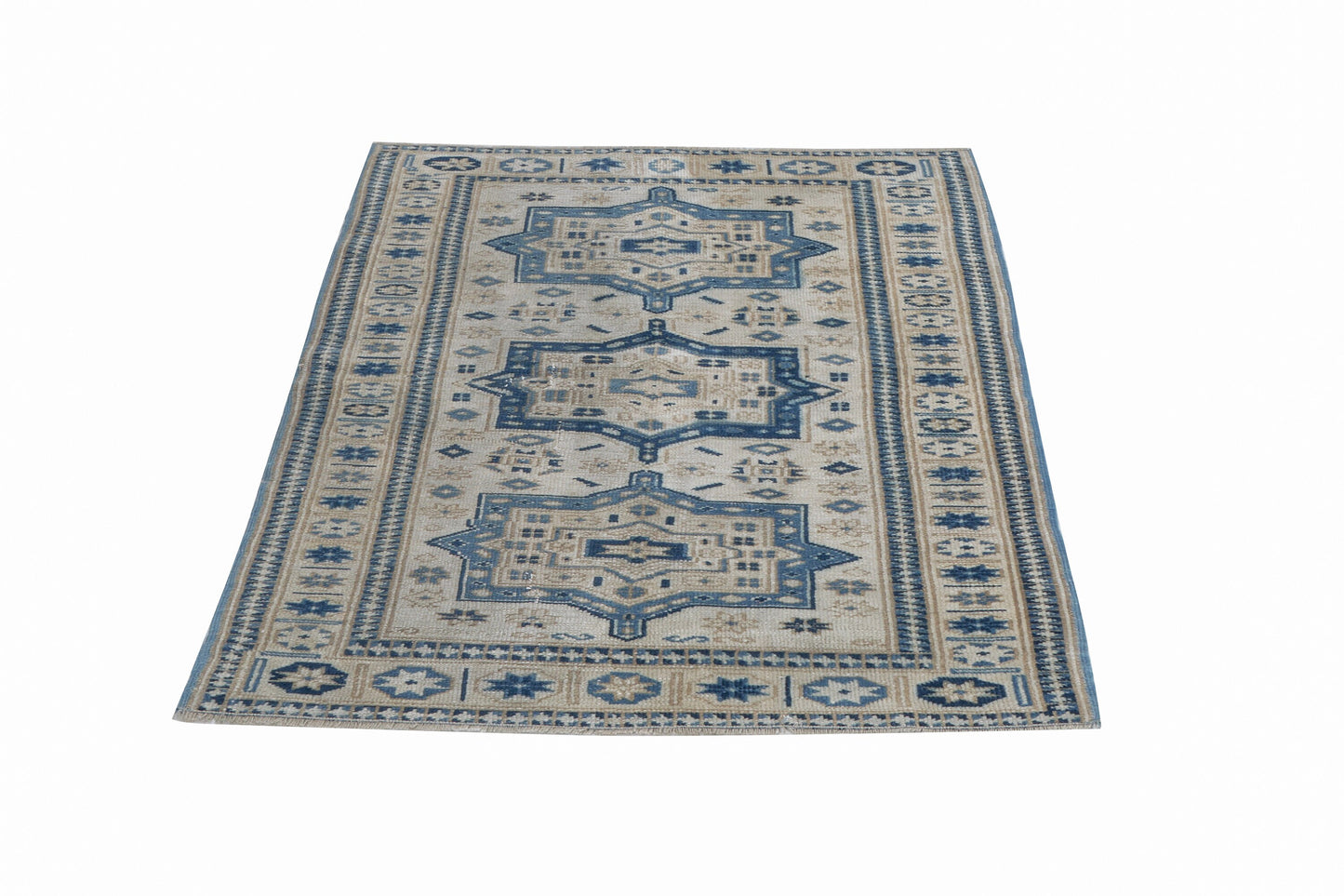 Vintage Oushak Rug, Turkish Handmade Area Rug, Neutral Rustic Rug, Office Rug, Oushak Carpet, Primitive Rug, Rug 3x4, Turkey Rug, 12371