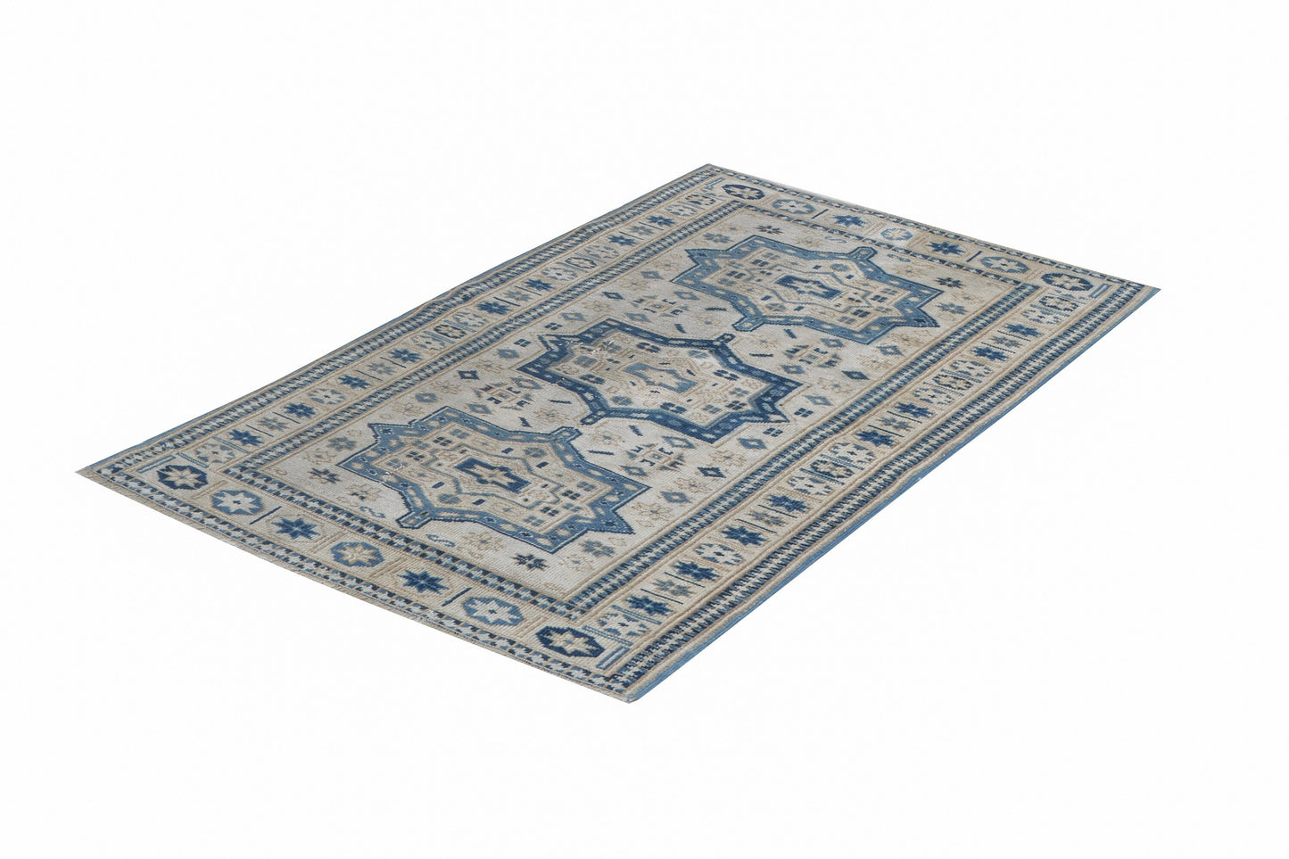 Vintage Oushak Rug, Turkish Handmade Area Rug, Neutral Rustic Rug, Office Rug, Oushak Carpet, Primitive Rug, Rug 3x4, Turkey Rug, 12371