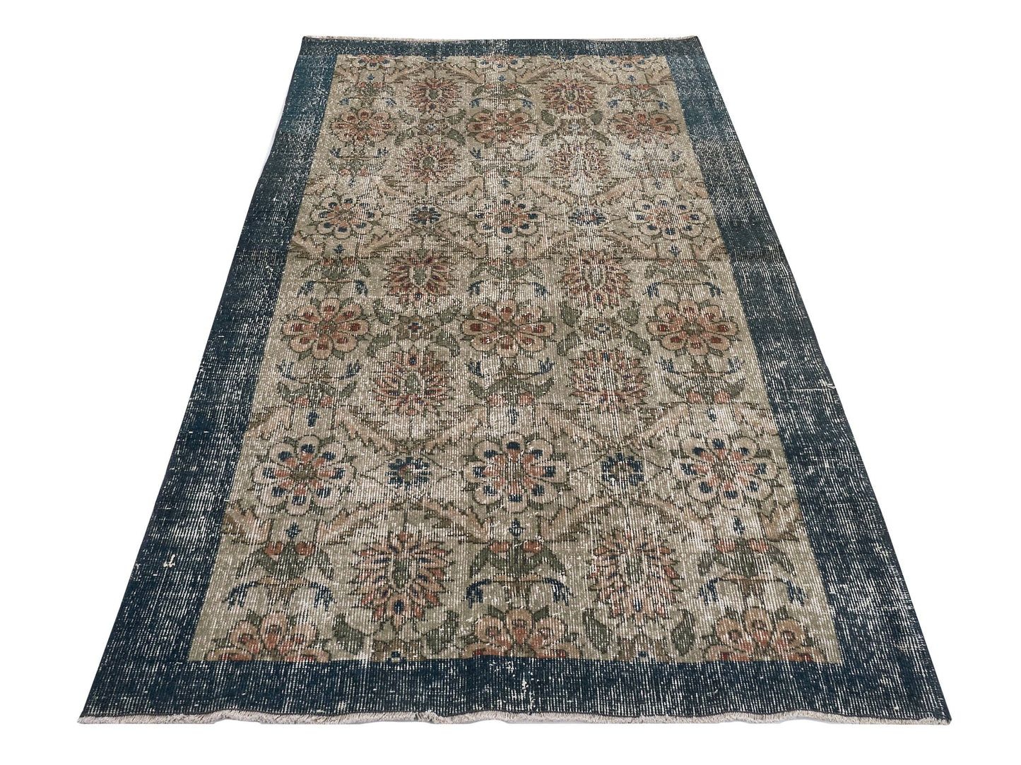 Faded Oushak rug, Turkish Handmade Vintage rug ,Area rug 4x7, Blue rug, Neutral rug, Ethnic rug, Anatolia rug, Unique Turkey Rug,8755
