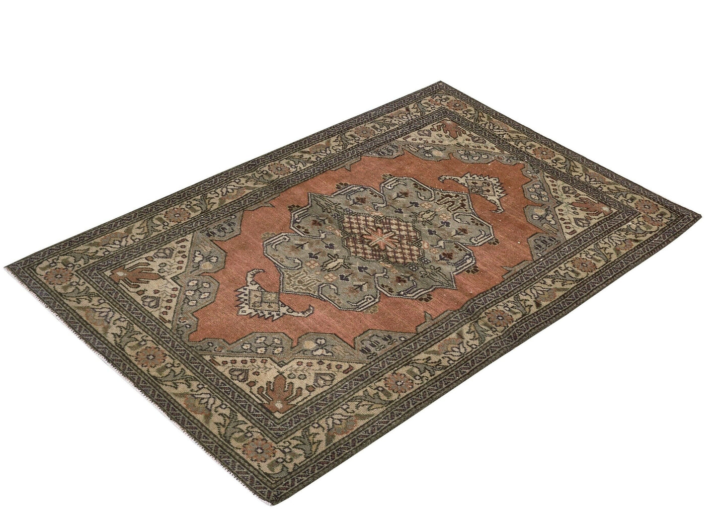 Boho Oushak Rug , Anatolian Handmade Rug , Turkish Old Rug , 3x5 Rug , Antique Area rug,Faded Carpet Rug , Traditional Rug ,Vintage Rug,8631