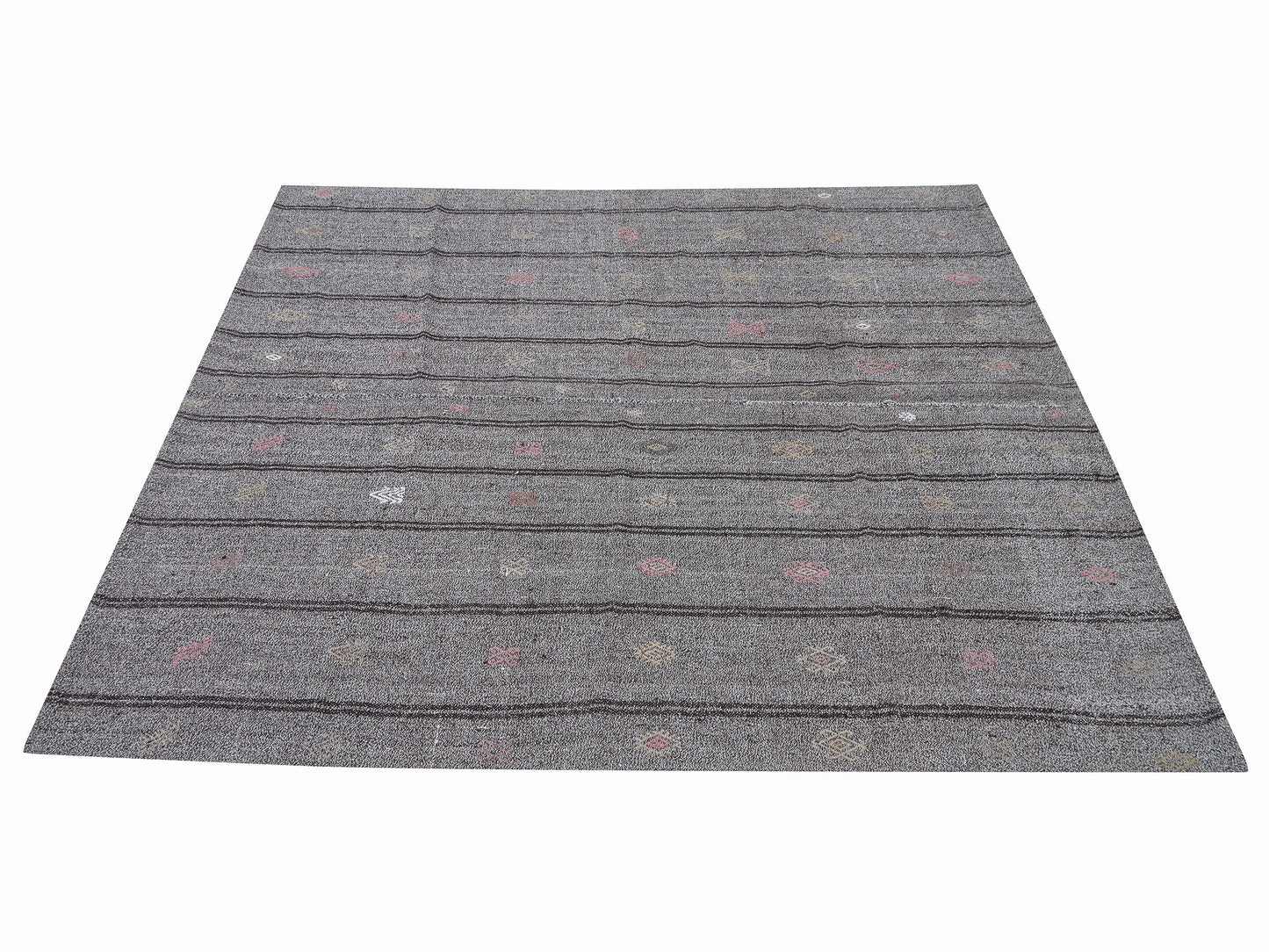 Turkish Handmade Kilim Rug, Vintage Black Striped Kilim Rug, Area Flat Weave Kilim Rug,Neutral Antique Rug, Gray Rug, Kilim Rug 6x7, 12203