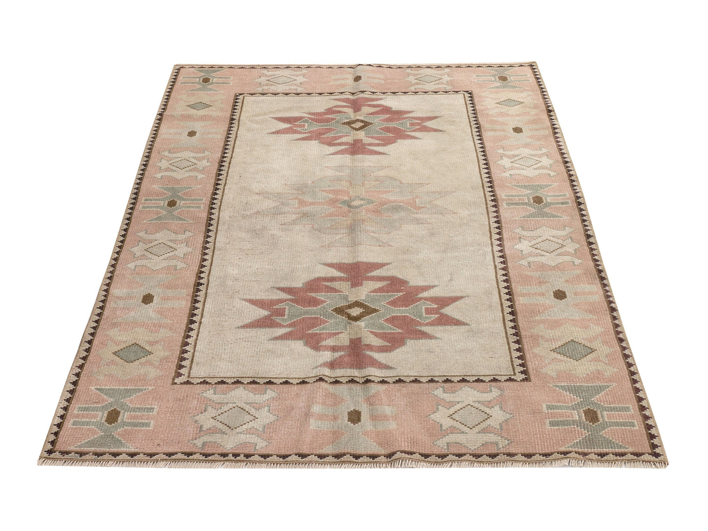 Muted Oushak Rug, Vintage Rug, Beige Rug, Area rug 4x5 , Small Carpet rug, Turkish Neutral rug, Handmade rug, Pastel rug, Oushak Carpet,9056