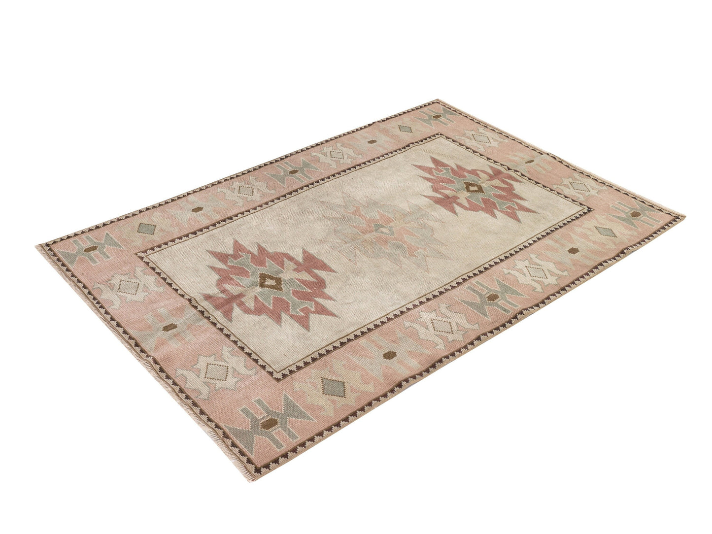 Muted Oushak Rug, Vintage Rug, Beige Rug, Area rug 4x5 , Small Carpet rug, Turkish Neutral rug, Handmade rug, Pastel rug, Oushak Carpet,9056