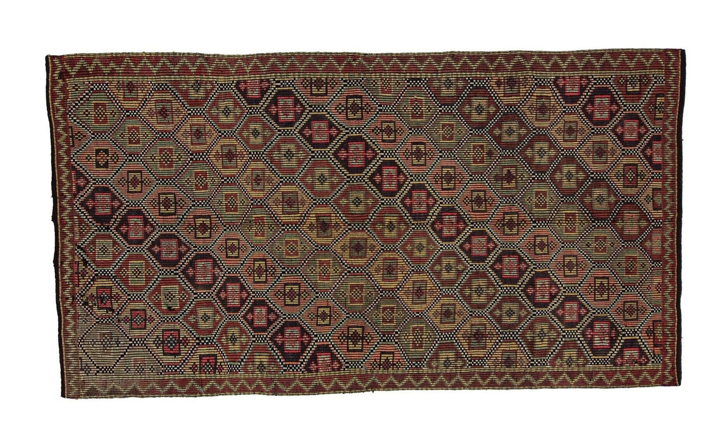 Turkish Kilim Rug, Vintage Kilim Rug, Turkish Rug, Area Rug, Handmade Rug, Entryway Rug, Wool Rug, Old Oriental Rug, Kilim Rug 5x10, 2986