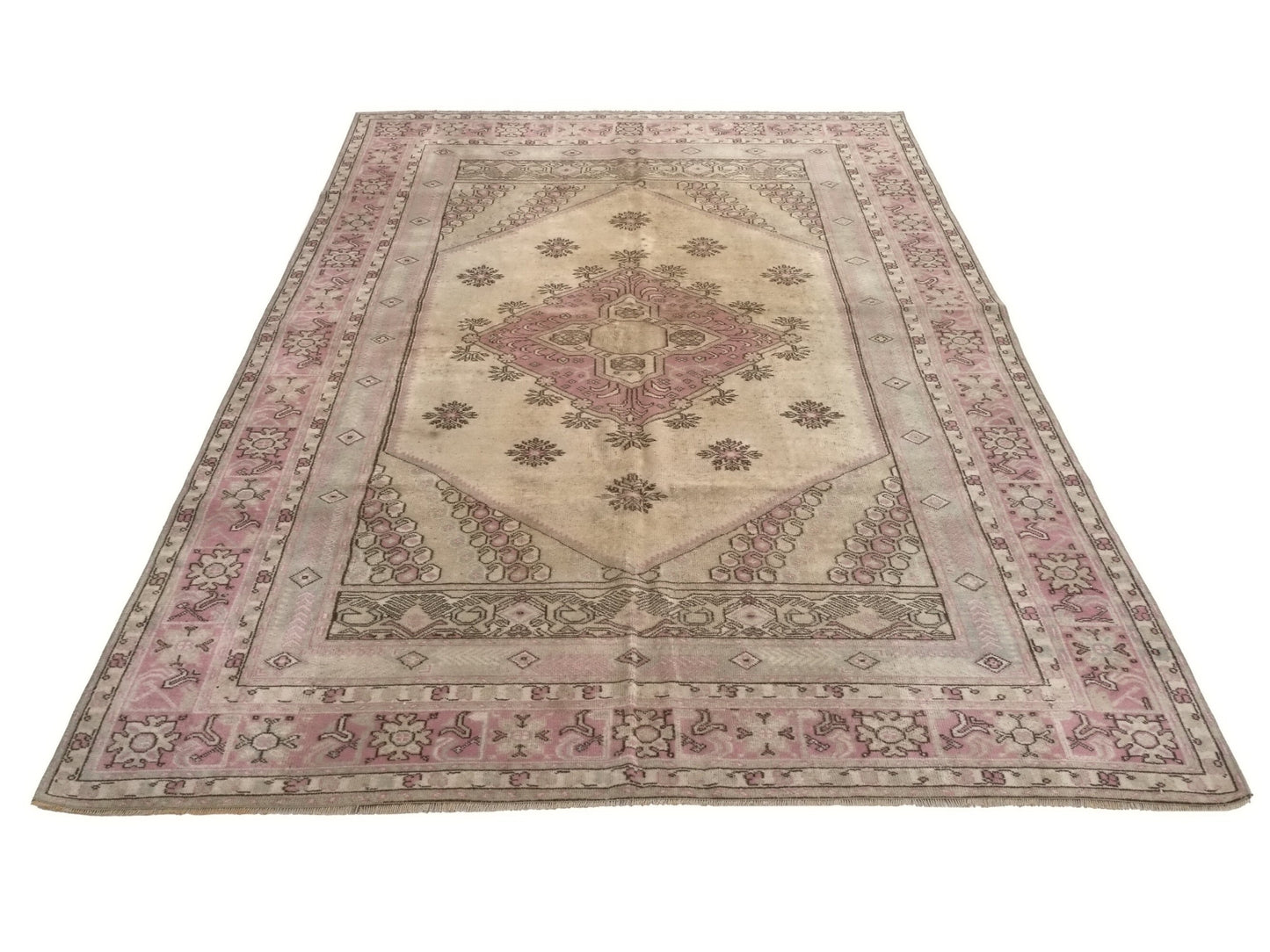 Turkish Rug Neutral 7x11, Vintage Oushak Rug, Large Area Rug, Handmade Wool Carpet rug, Anatolia Faded Rug, One of a kind rug, Home Rug,8961