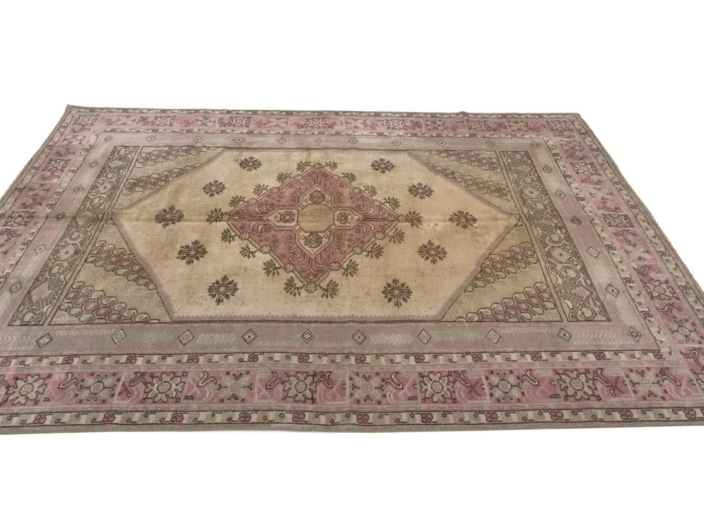 Turkish Rug Neutral 7x11, Vintage Oushak Rug, Large Area Rug, Handmade Wool Carpet rug, Anatolia Faded Rug, One of a kind rug, Home Rug,8961