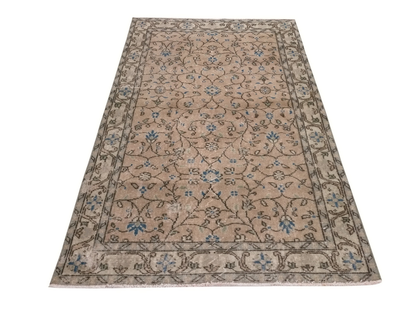 Wool Turkish Rug, Small Area Rug, Vintage Oushak Rug, 4x7 Rug, Handmade Rug, Vintage Small Rug, Bedroom rug, Office rug, Floral rug, 8766