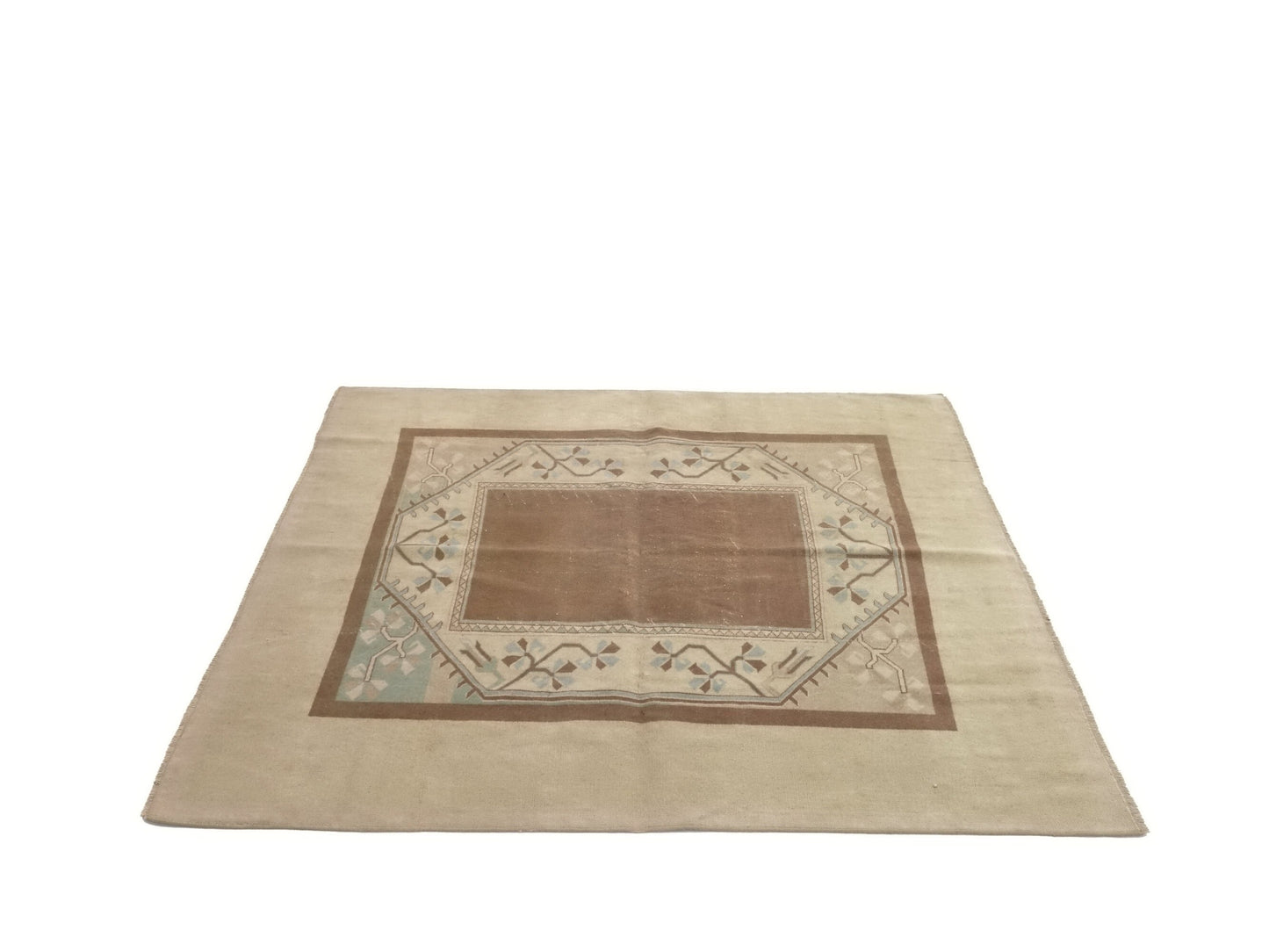 Square Handmade Turkish Rug Beige Vintage Area Rug 6x6 Unique Rare Find Oushak Carpet Rug Rug for Bedroom Made in Turkey 8717
