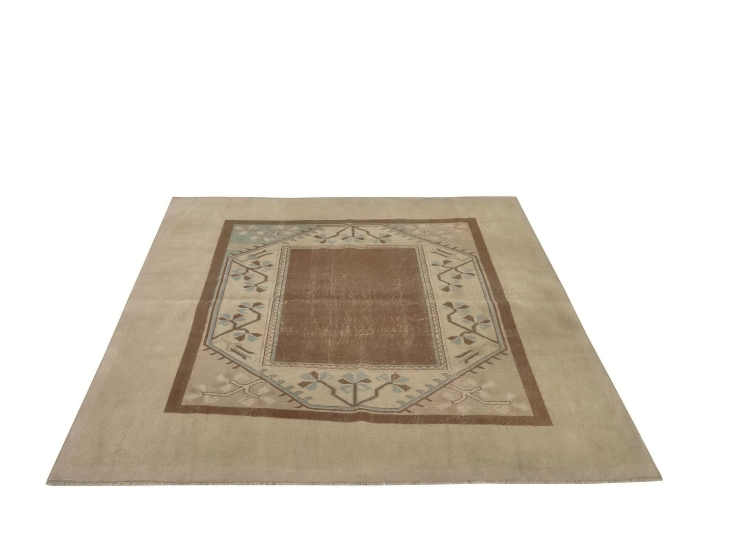 Square Handmade Turkish Rug Beige Vintage Area Rug 6x6 Unique Rare Find Oushak Carpet Rug Rug for Bedroom Made in Turkey 8717