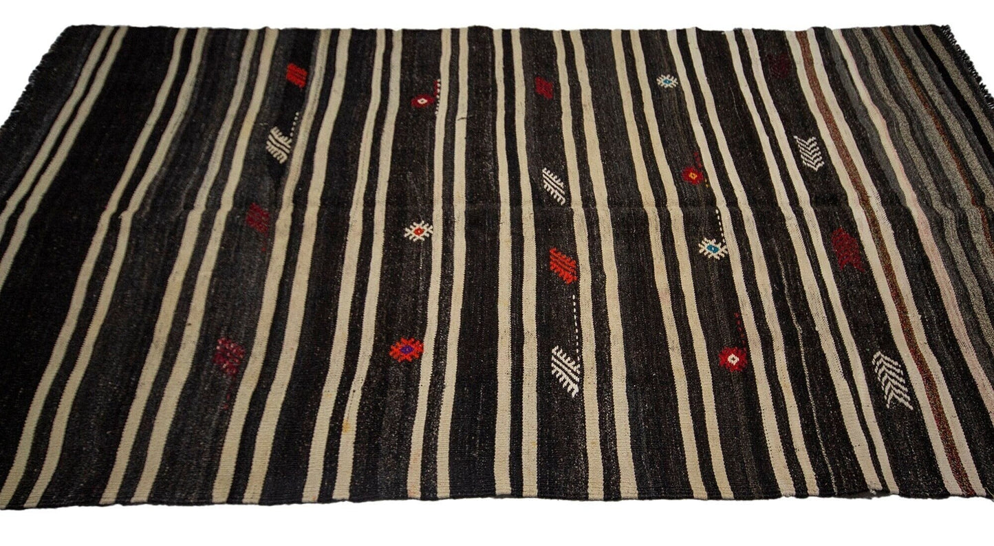 Kilim Rug Striped,Turkish Kilim Unique,Modern Vintage Kilim,Living Room Rug,One of a kind Rug,Minimalist Rug,Kilim Rug 5x10,5998
