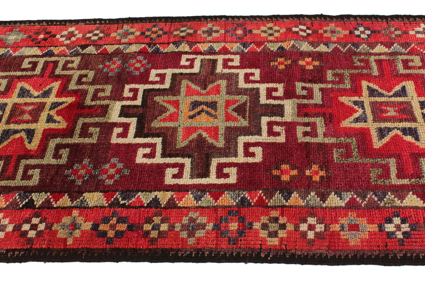 Bohemian Turkish Runner ,Oushak Runner Gypsy, Vintage Runner Long, 3x13 Runner Rug, Hallway Kitchen Red Geometric Carpet Runner, 6241