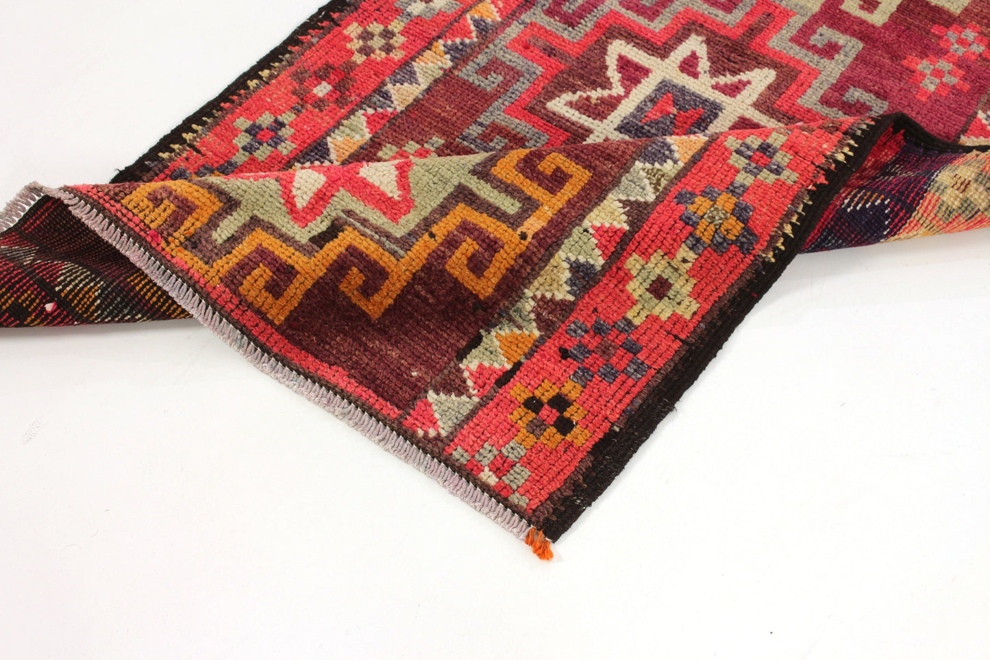 Bohemian Turkish Runner ,Oushak Runner Gypsy, Vintage Runner Long, 3x13 Runner Rug, Hallway Kitchen Red Geometric Carpet Runner, 6241