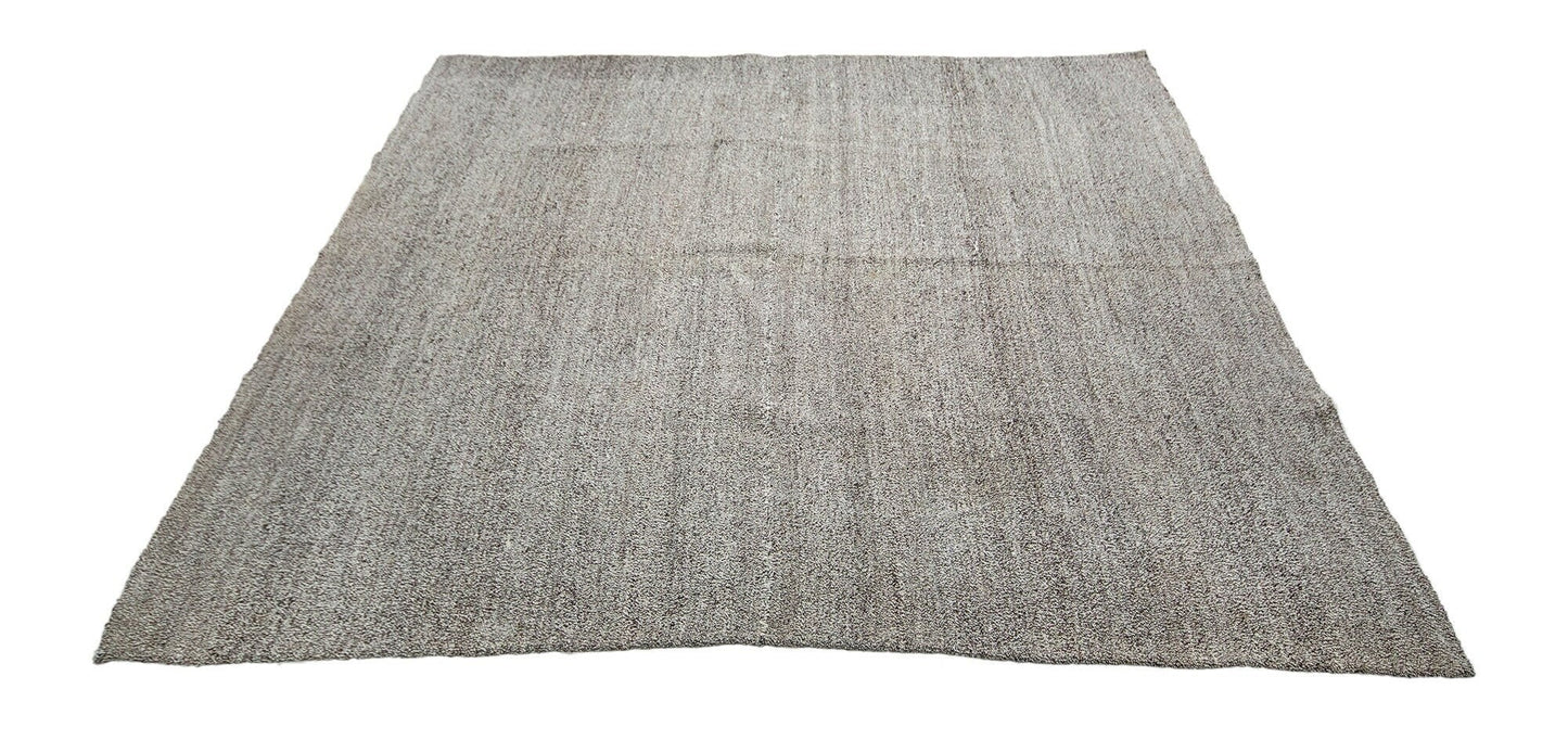 Plain Gray Square Kilim Rug, Gray Goat Hair Kilim Rug, Vintage Turkish Kilim Rug, 4739