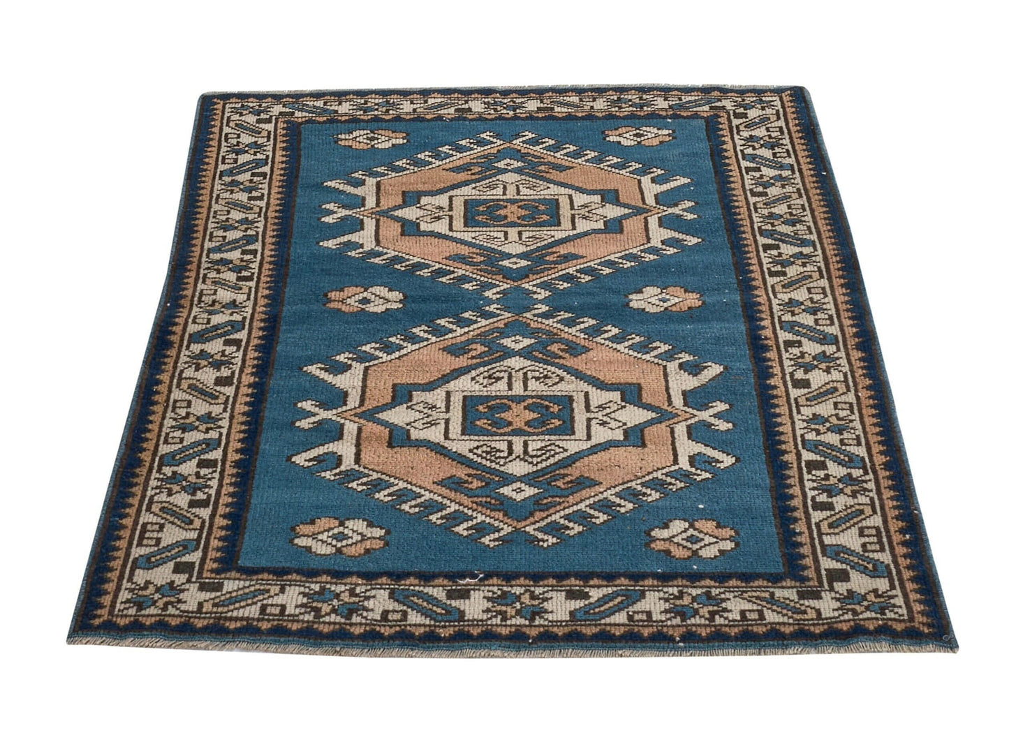 3x4 Blue Small Vintage rug, Anatolian Oushak rug, Turkey rug, Turkish Rug, Geometric rug, Old Rug, Handmade rug ,Traditional rug,8656