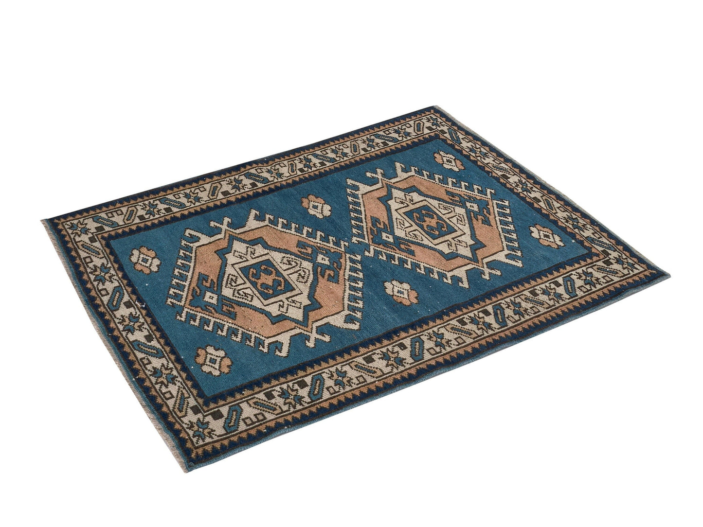 3x4 Blue Small Vintage rug, Anatolian Oushak rug, Turkey rug, Turkish Rug, Geometric rug, Old Rug, Handmade rug ,Traditional rug,8656