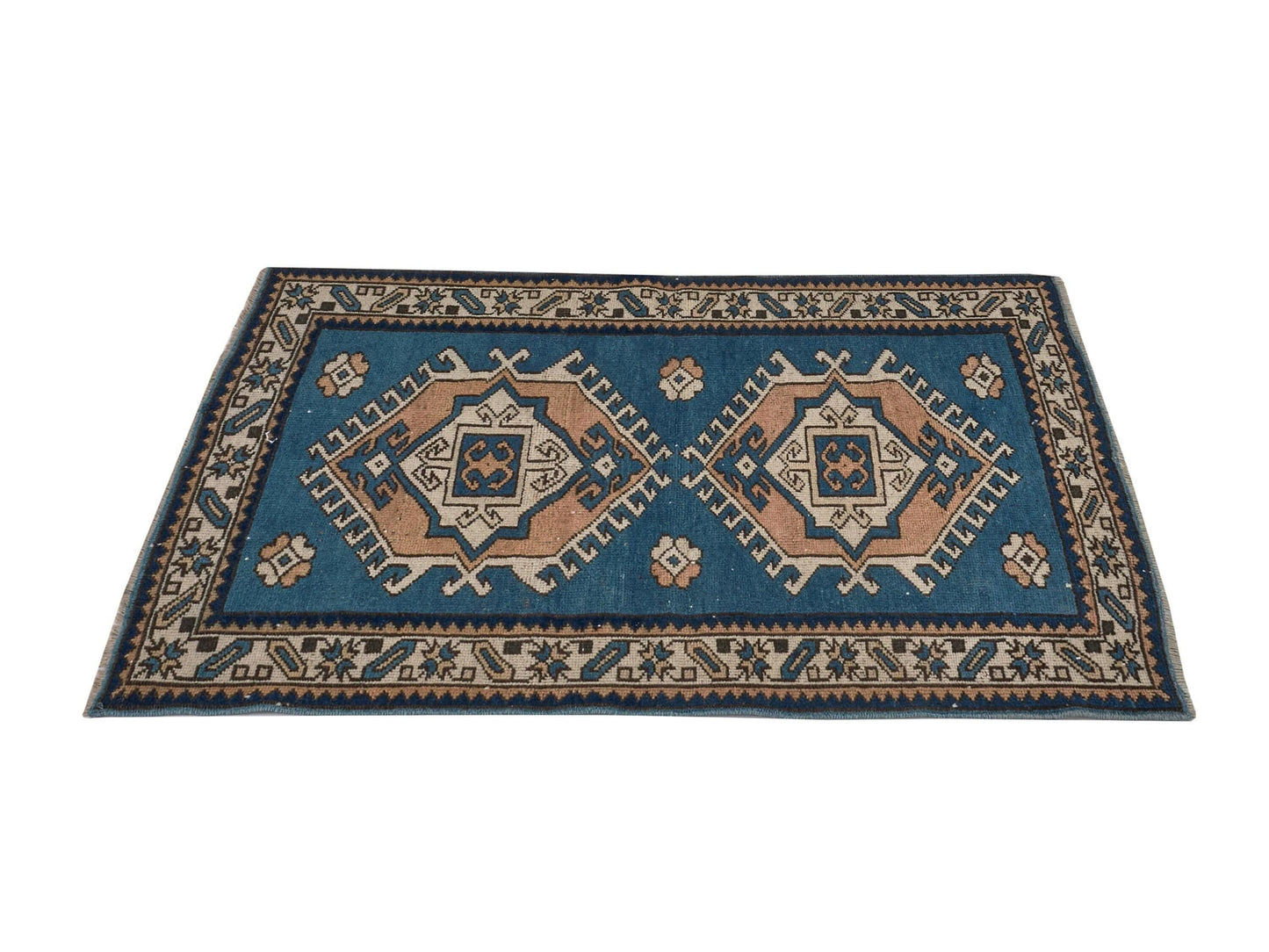 3x4 Blue Small Vintage rug, Anatolian Oushak rug, Turkey rug, Turkish Rug, Geometric rug, Old Rug, Handmade rug ,Traditional rug,8656