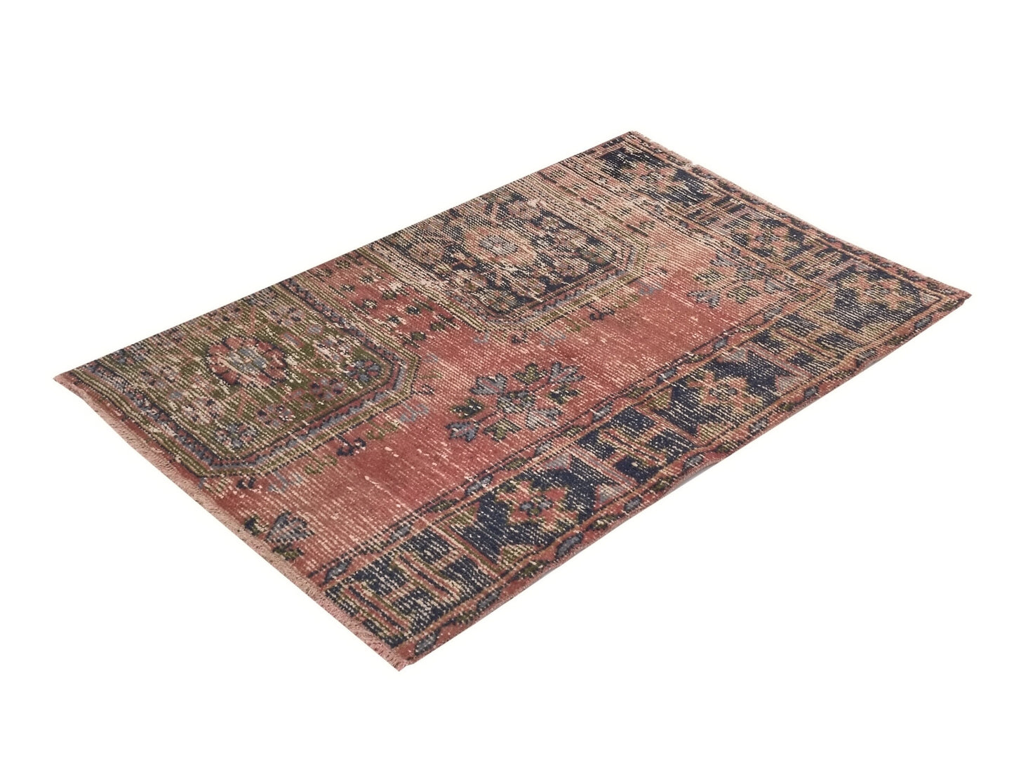 Pink Small Bath mat Vintage Turkish Oushak Carpet rug, Vintage Door mat rug, Unique Small Mini Oushak Rug, 3x4 Rug, 8632