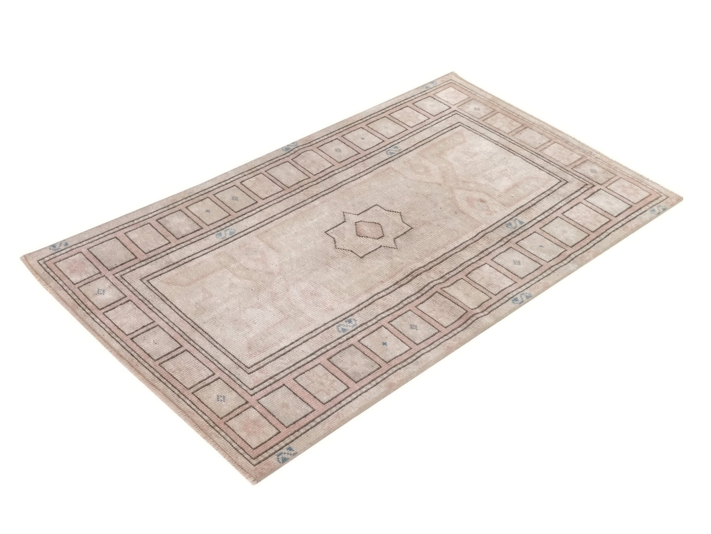 Muted Oushak Rug, Small Area rug, Turkish Vintage rug, 3x5 Rug, Pastel Rug, Bedroom rug, Nursery rug, Geometric rug, Unique rug, 10061