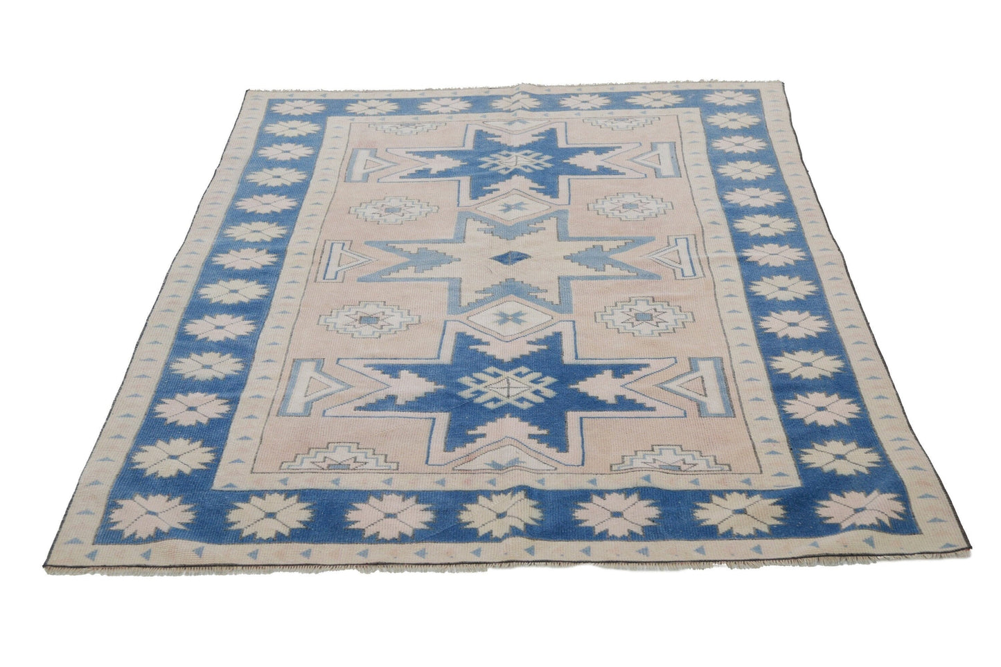 Turkish rug Muted, Neutral Oushak rug, Handmade Vintage rug, Carpet rug, Geometric rug, Floor rug, Area rug 5x7, Bedroom rug, 7290
