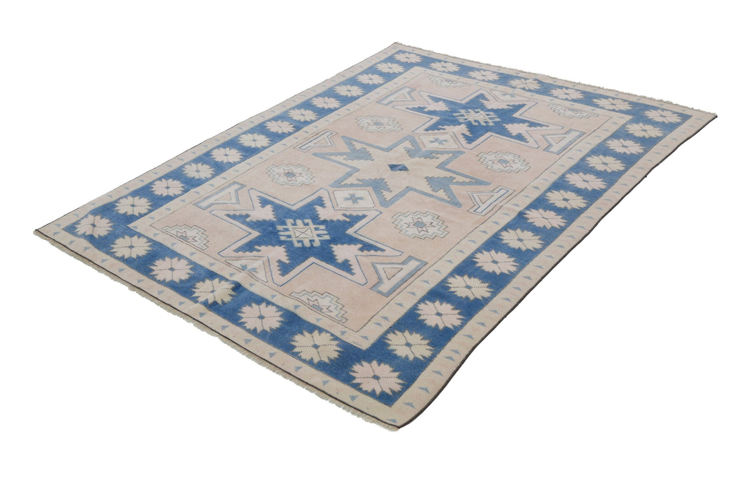 Turkish rug Muted, Neutral Oushak rug, Handmade Vintage rug, Carpet rug, Geometric rug, Floor rug, Area rug 5x7, Bedroom rug, 7290