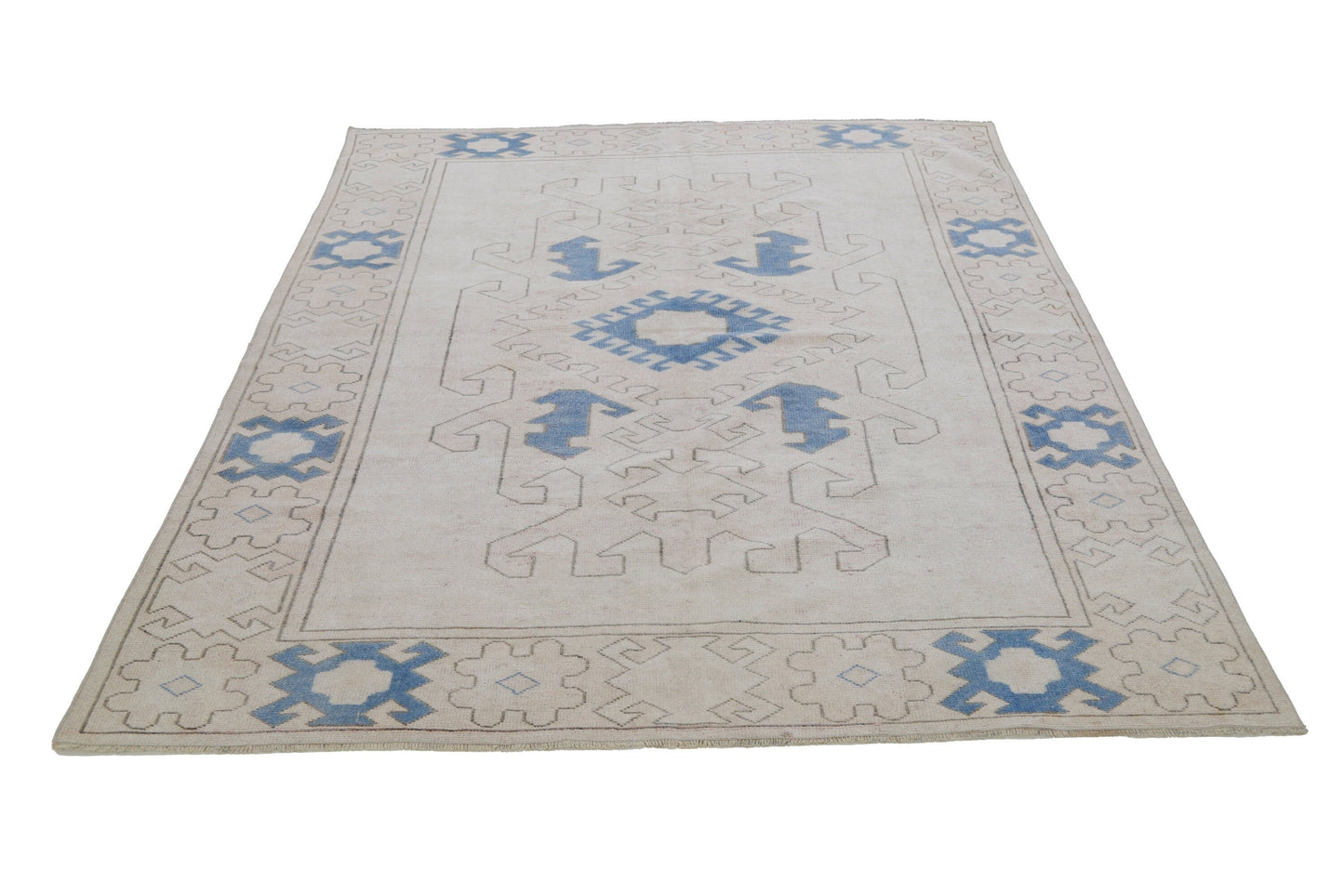 6x8 Beige Blue Oushak rug, Vintage rug, Turkish rug, Handmade rug ,Wool rug, Anatolia rug ,Turkey rug, One of a kind rug , Area rug 6x8,7291