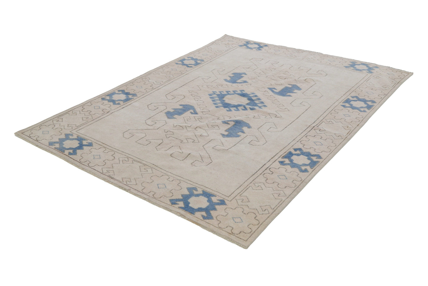 6x8 Beige Blue Oushak rug, Vintage rug, Turkish rug, Handmade rug ,Wool rug, Anatolia rug ,Turkey rug, One of a kind rug , Area rug 6x8,7291