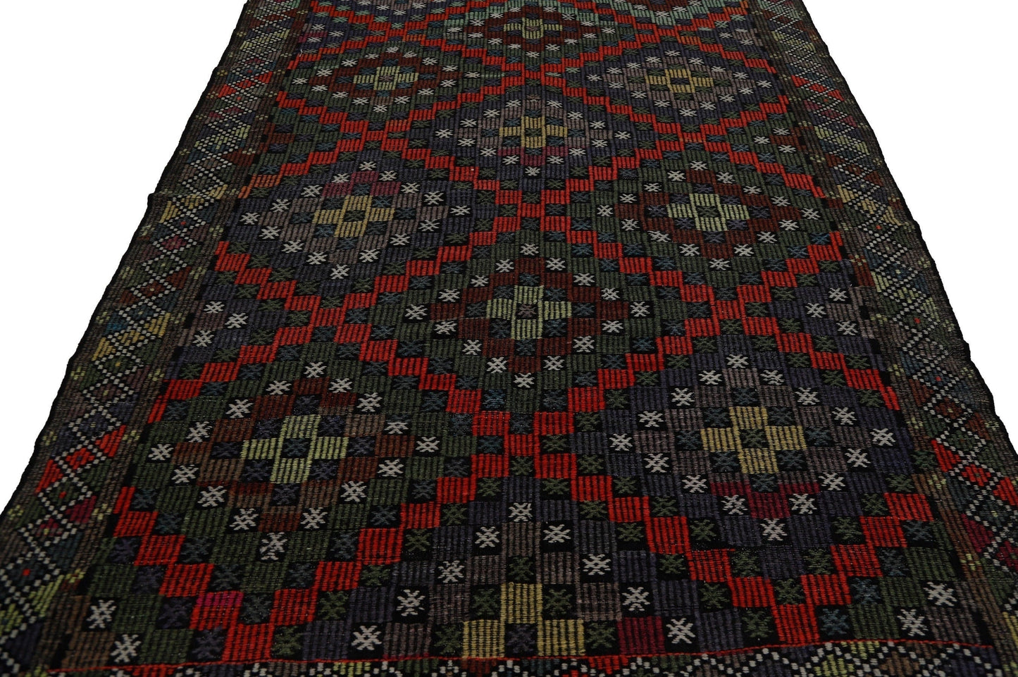 Farmhouse Decor, Plaid Kilim Rug, Area Geometric Rug, Turkey Rug, Fine Rug, Faded Rug, Muted Rug, Bedroom Rug, Kilim Rug 7x9, 8084