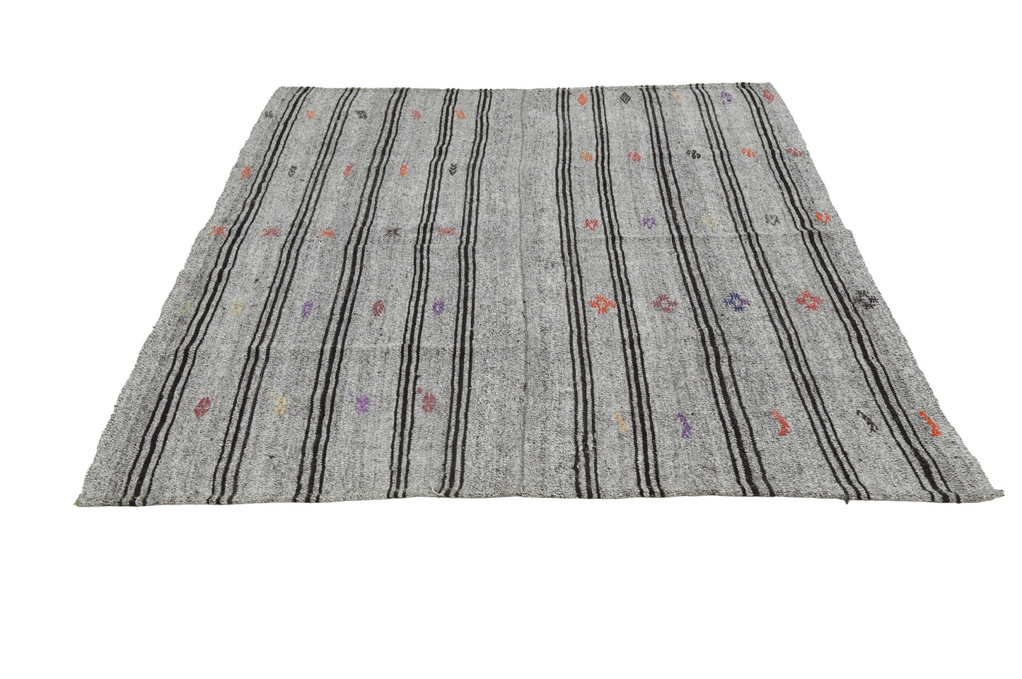 Turkish Kilim Rug, Rug Kilim, Kilim Rug 6x8, Area Kilim, Gray Striped Kilim Rug, Wool Rug, Square Kilim Rug, Unique Rug, Neutral Rug, 8098