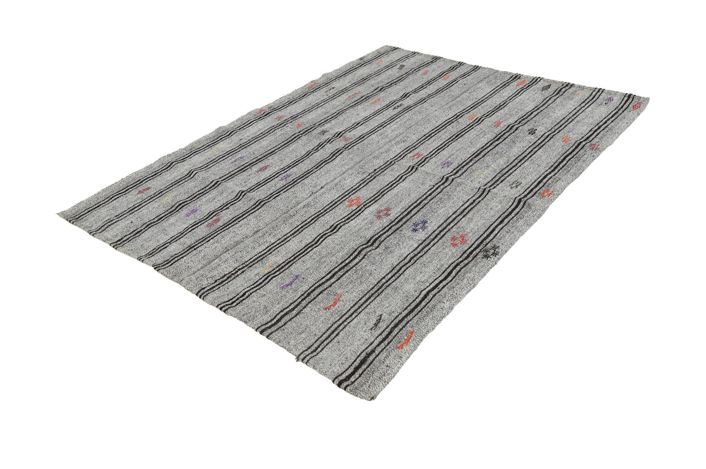 Turkish Kilim Rug, Rug Kilim, Kilim Rug 6x8, Area Kilim, Gray Striped Kilim Rug, Wool Rug, Square Kilim Rug, Unique Rug, Neutral Rug, 8098