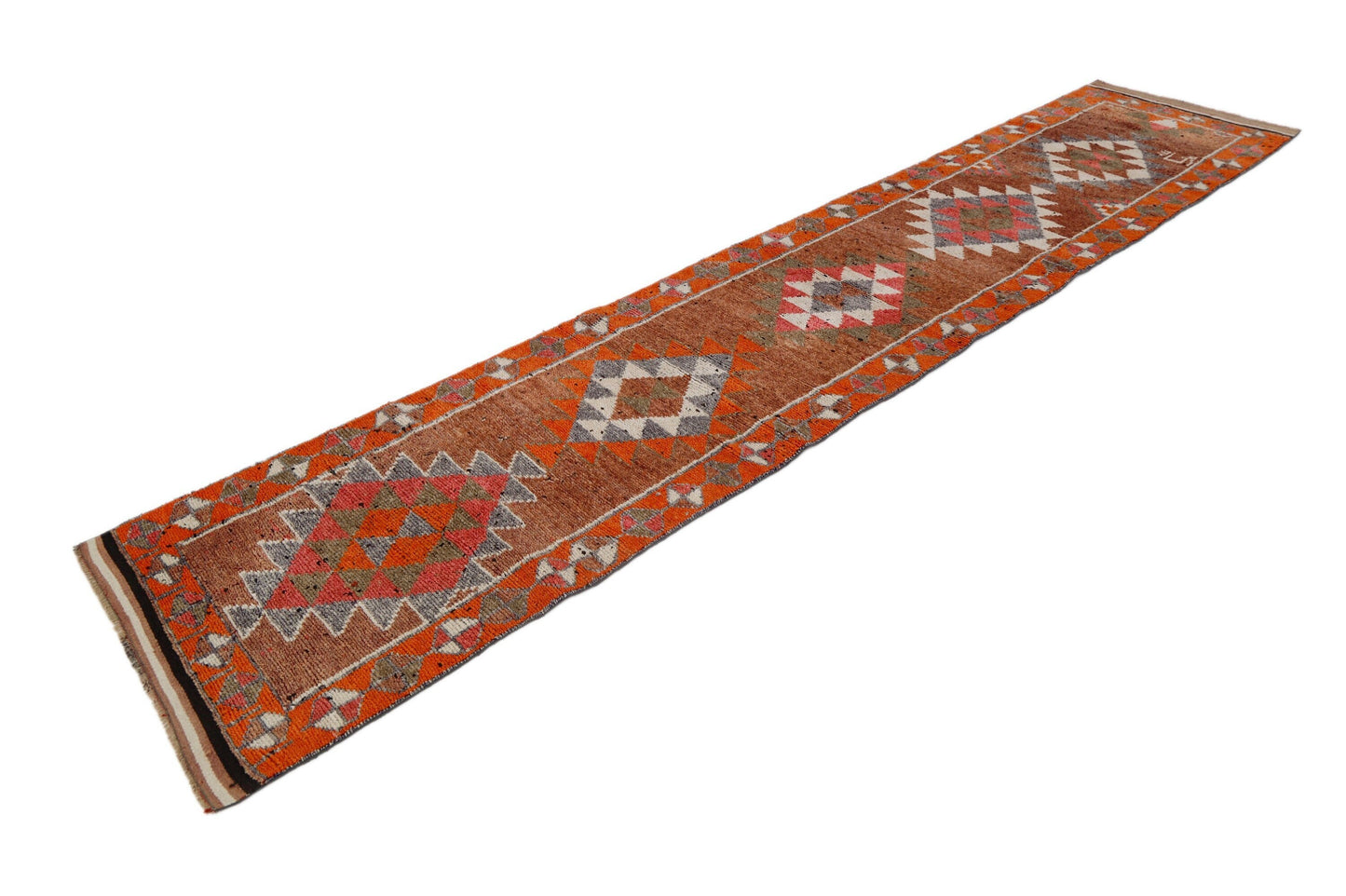 Cherry Red Runner rug, Turkish Oushak Vintage Rug Runner, 3x12 Runner rug,Bohemian Carpet Runner,Anatolia,Made in Turkey,7193